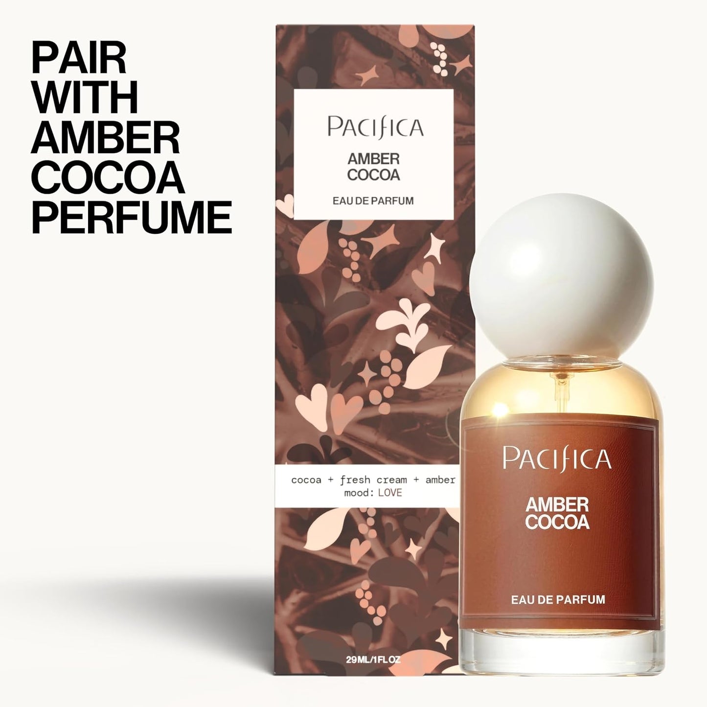 Pacifica Amber Cocoa Gourmand Body Mist - Hydrating Vanilla Coffee Cocoa Spray | Vegan, 5 oz