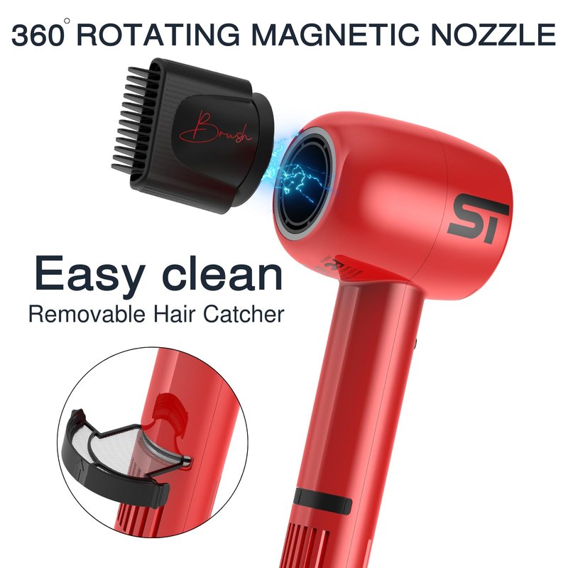 Supreme Trimmer Hair Dryer Negative Ion 110,000 RPM | Fast Drying & Low Noise Blow Dryer 1400W Brushless Motor | Magnetic Attachments, 3 Heat & 3 Speed Settings + Cool Shot | SHD347