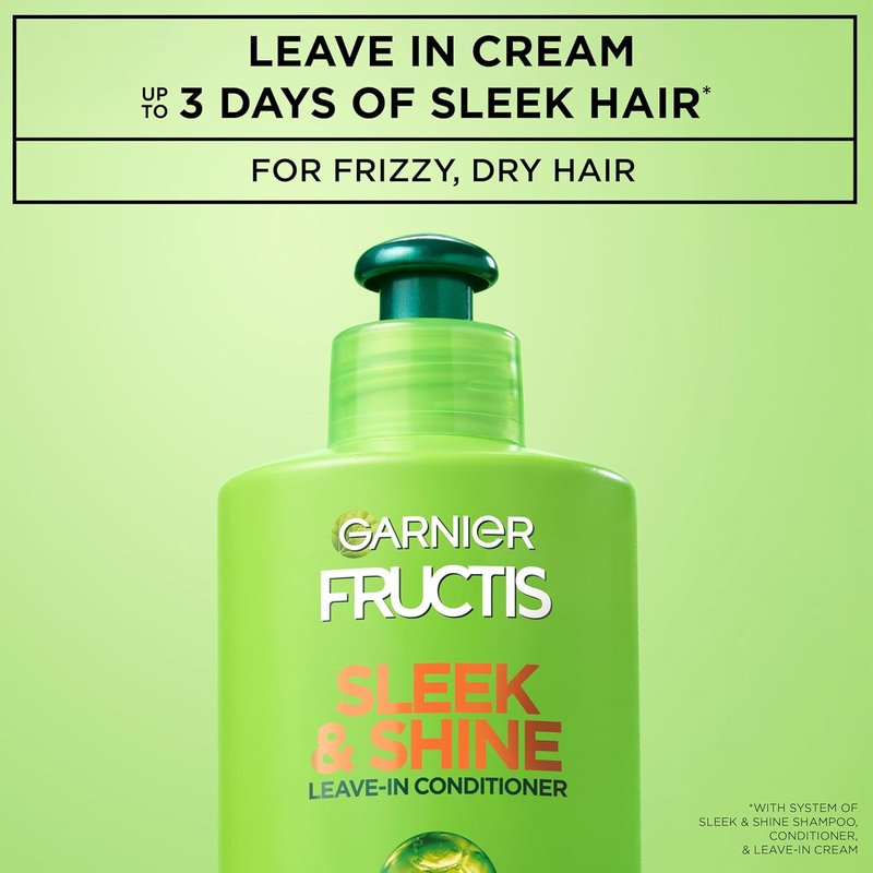 Garnier Fructis Sleek & Shine Leave-In Conditioner - Smooths Frizzy Hair with Plant Keratin & Argan Oil | 10.2 Fl Oz (Pack of 2)