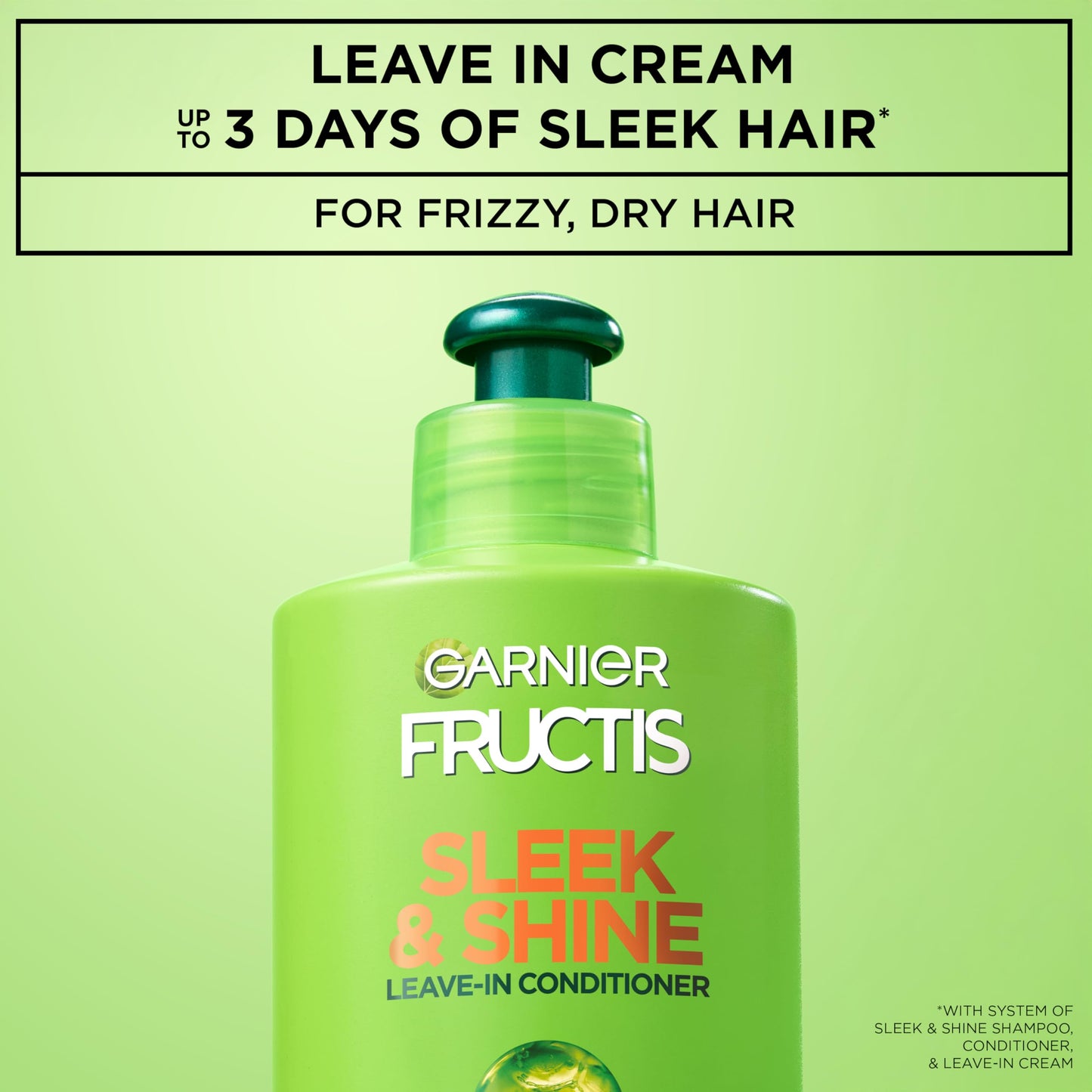 Garnier Fructis Sleek & Shine Leave-In Conditioning Cream for Frizzy, Dry Hair, Plant Keratin + Argan Oil, 10.2 Fl Oz, 1 Count (Packaging May Vary)
