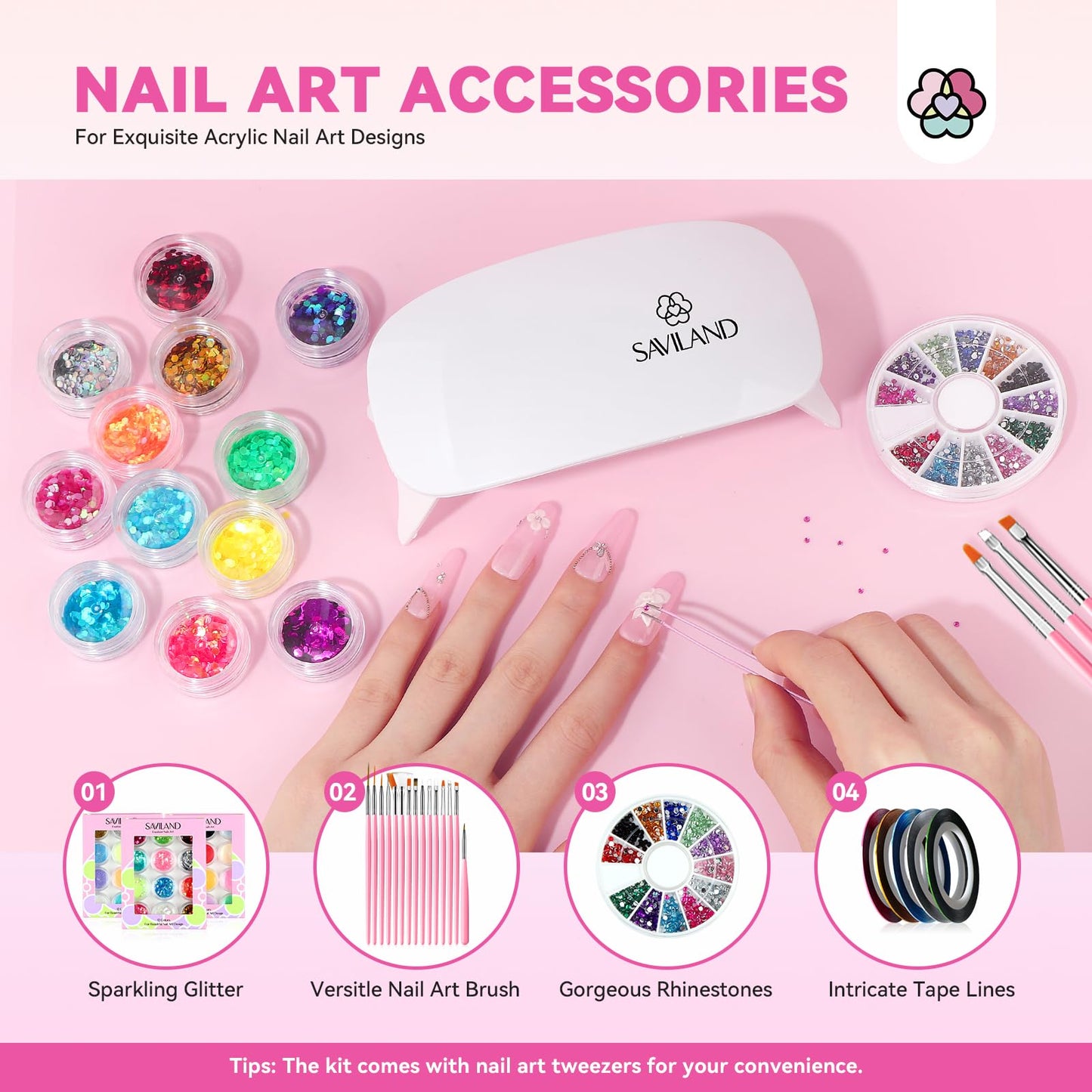SAVILAND Acrylic Nail Kit with Everything: Professional Nails Kit Set for Beginner Acrylic Powder & Liquid Gel Polish Kit U V Light Full Nail Supplies Essential Tools DIY Home Salon Christmas Gift
