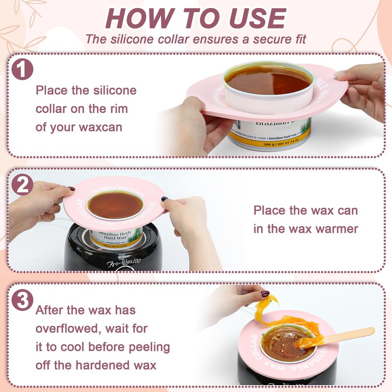 2 PCS Reusable Silicone Wax Collars Fits Most 14 Oz Wax Pot Liner Collar Clean Collars for Wax Warmer Waxing Protection Collars for Esthetician Hair Removal Women Wax Supplies(Pink)