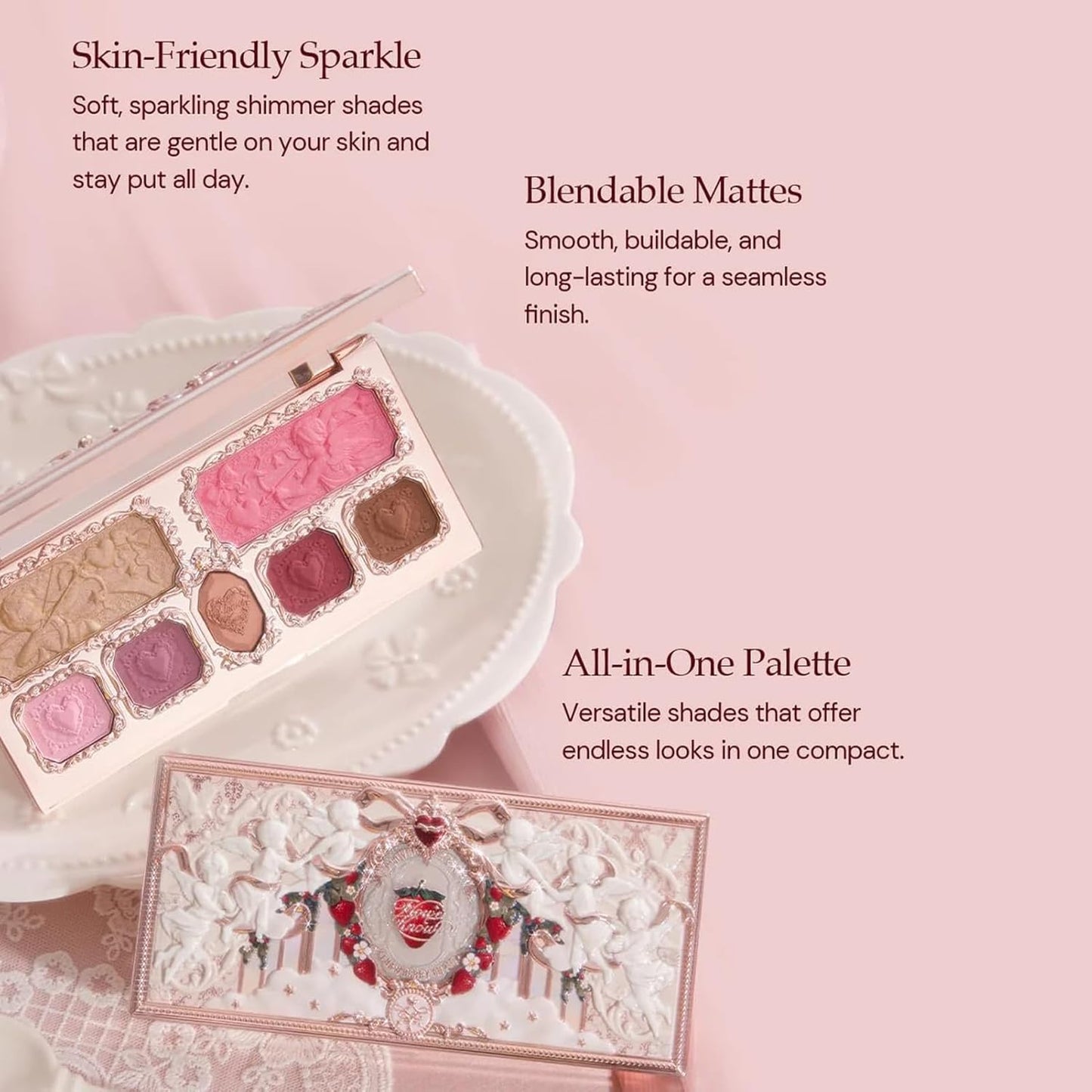 Strawberry Cupid Makeup Palette - 5 Matte & 2 Shimmer Shades | Blendable Pink Face Makeup, 0.49 Oz