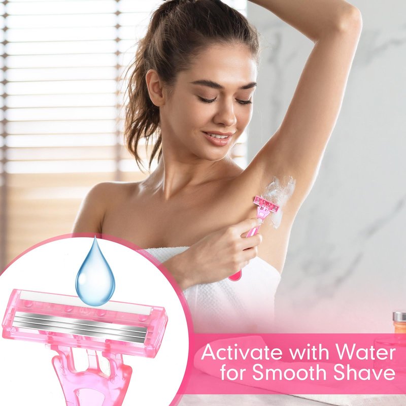 Lasnten 30 Pcs Women's Disposable Razors Bulk 3 Blades Sensitive Skin Razors for a Smooth and Comfortable Shave
