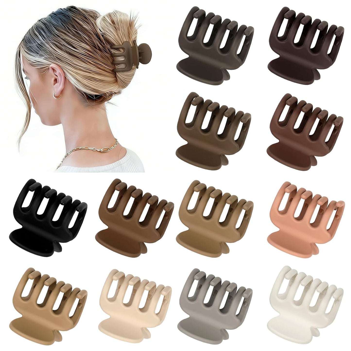 12Pcs Hair Clips for Women - Small Claw Clips for Thin & Thick Hair | Brown 1.8 Inch Hair Accessories