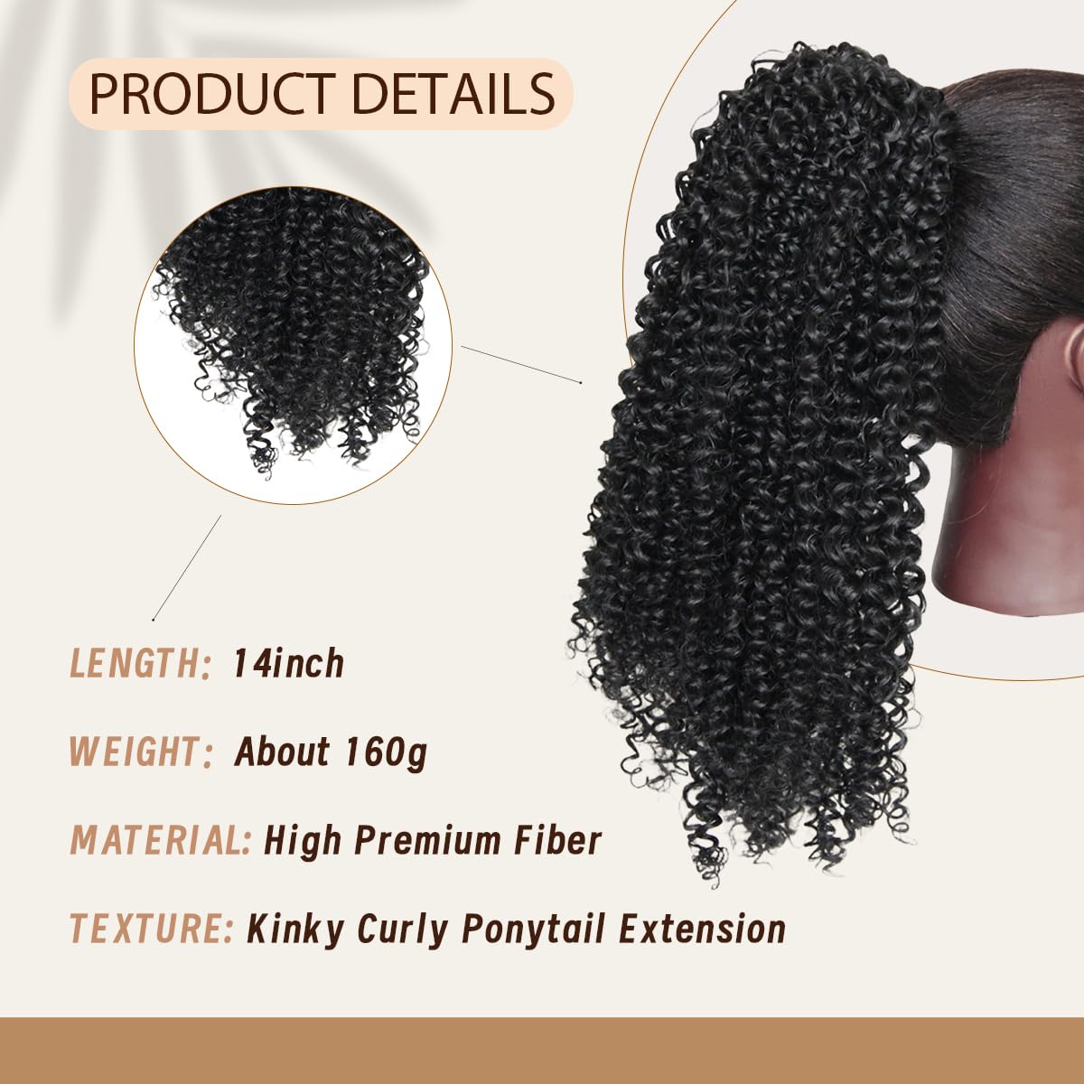 Drawstring Ponytail Extension - 14-Inch Short Afro Kinky Curly Hairpiece | Fluffy Synthetic Ponytail for Women