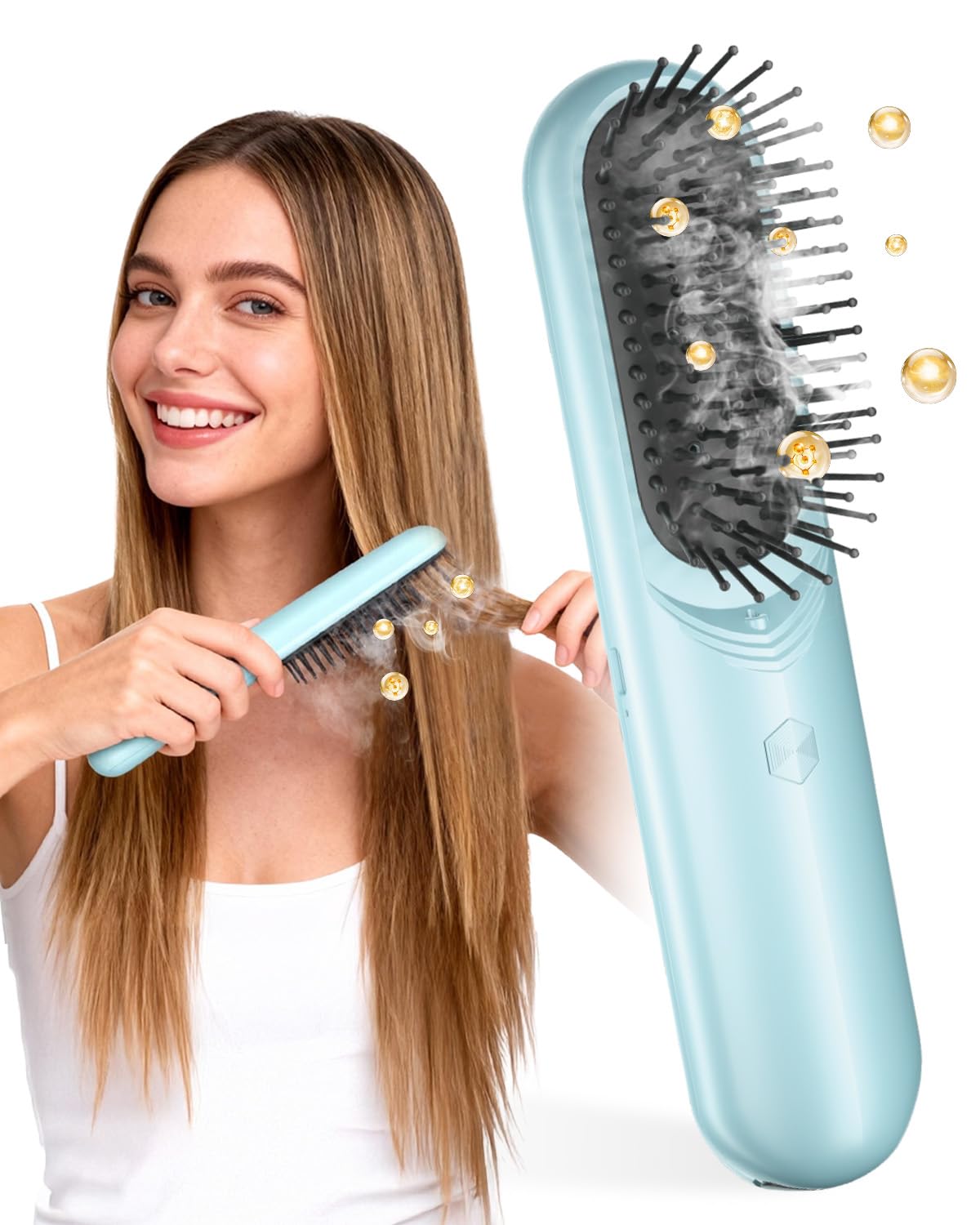 BONNET QUEEN Multifunction Electric Mist Hair Brush for Curly Hair, Hair Oil Applicator & Scalp Massager, Deep Conditioning, Frizz Control, Cordless Hairbrush for Home & Travel, Green