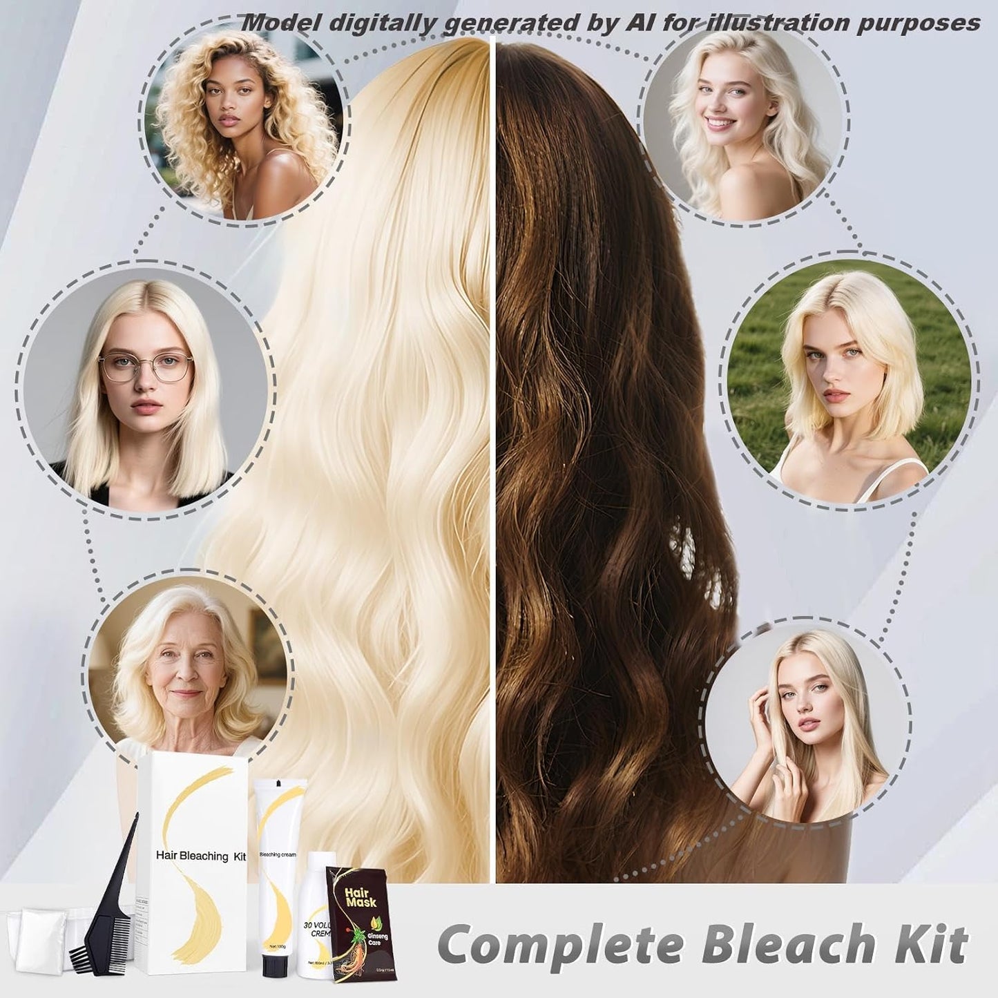 Gentle Cream Hair Bleach Kit - Ammonia-Free Hair Lightening, Lifts Up to 8 Levels | No-Drip Home Use