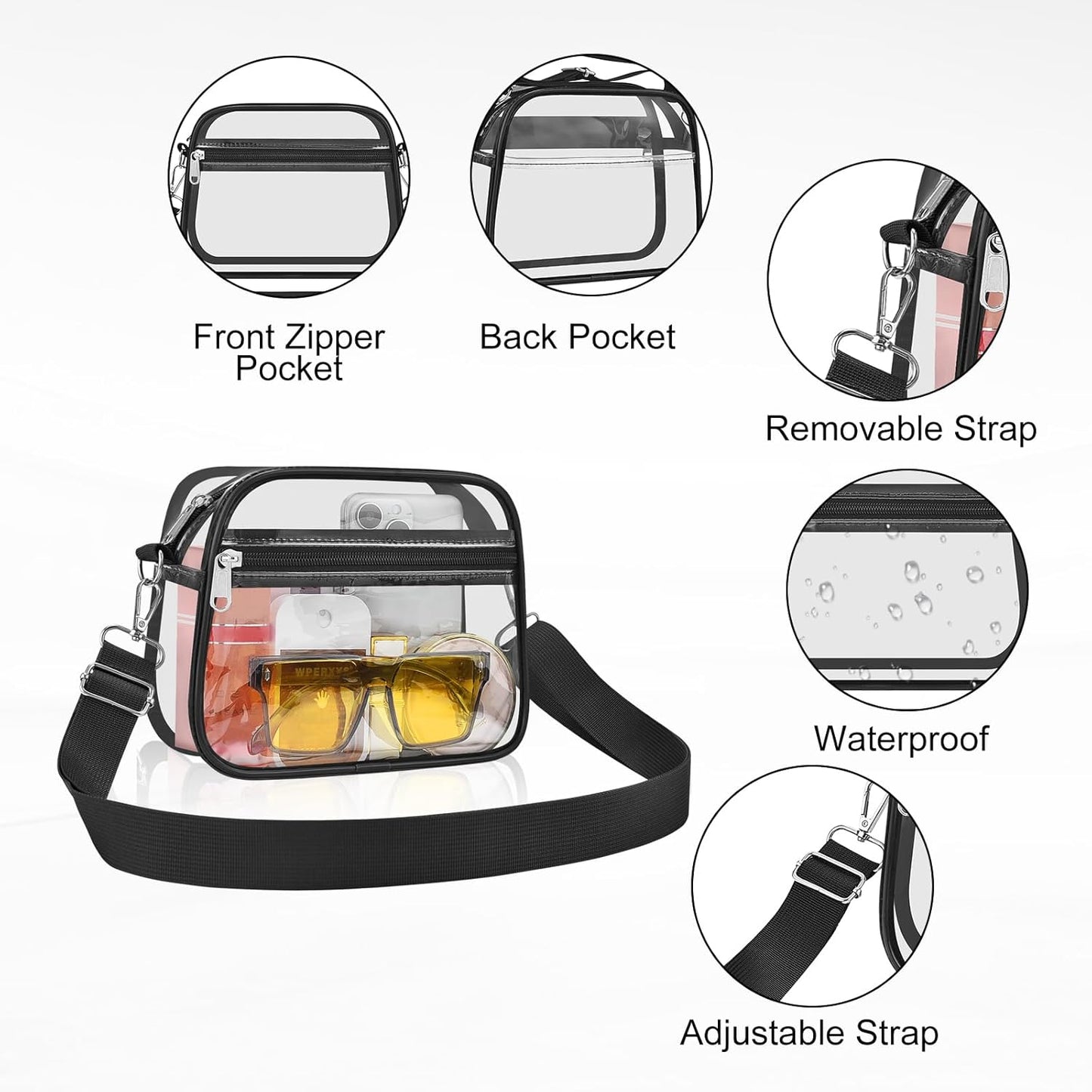 Clear Stadium Bag - Transparent Sports Fan Handbag with Adjustable Strap | Perfect for Concerts & Festivals