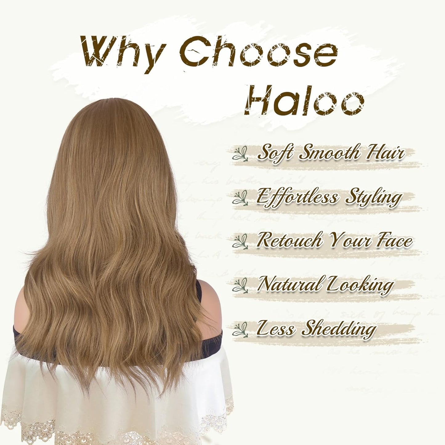 Brown Wigs with Bangs - 19-Inch Natural Wavy Synthetic Hair for Women | Light Brown Mixed Blonde
