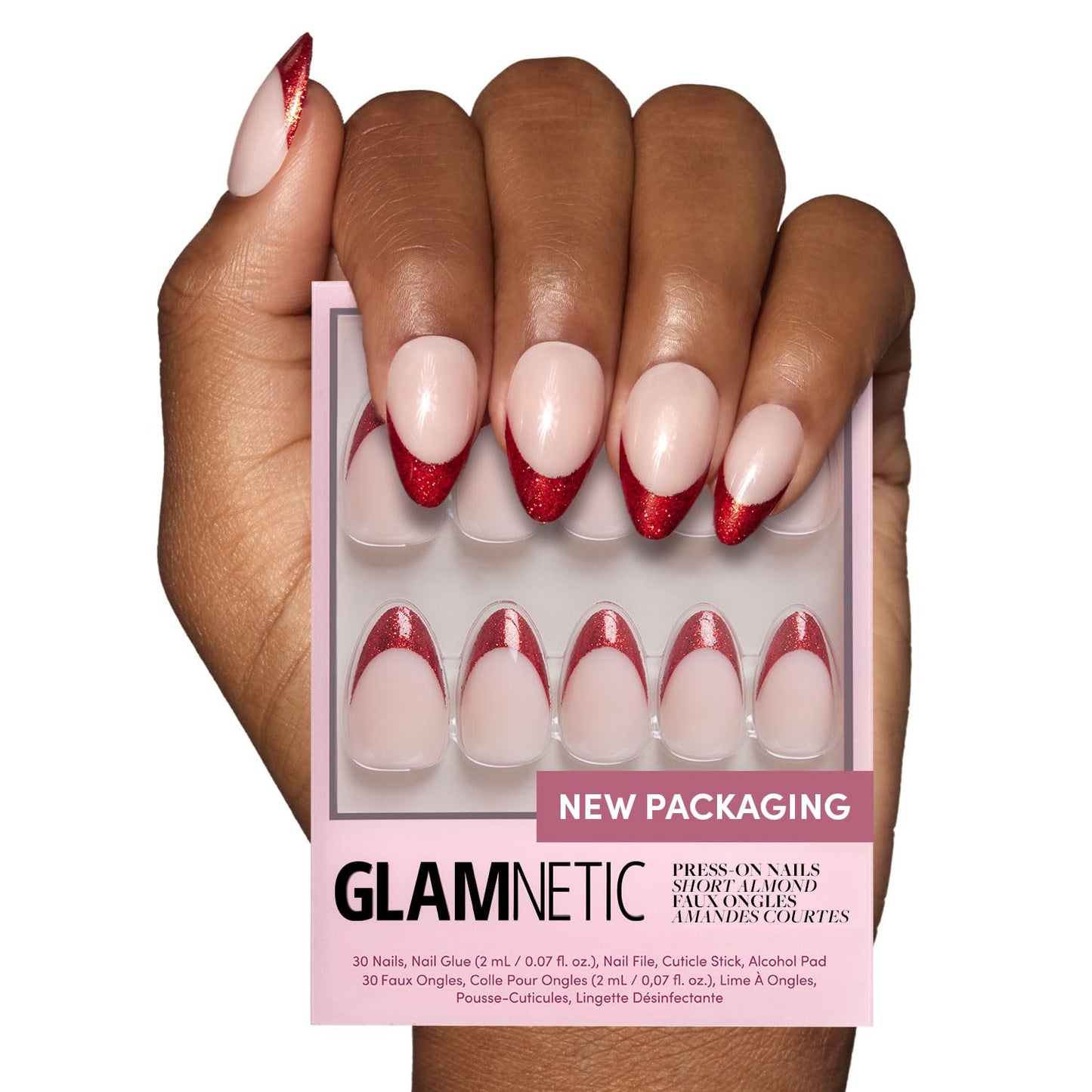 Glamnetic Press On Nails - Into Blue | Glazed Short Oval Fake Nails with Periwinkle French Tips | 30 Nail Kit with Glue, 15 Sizes