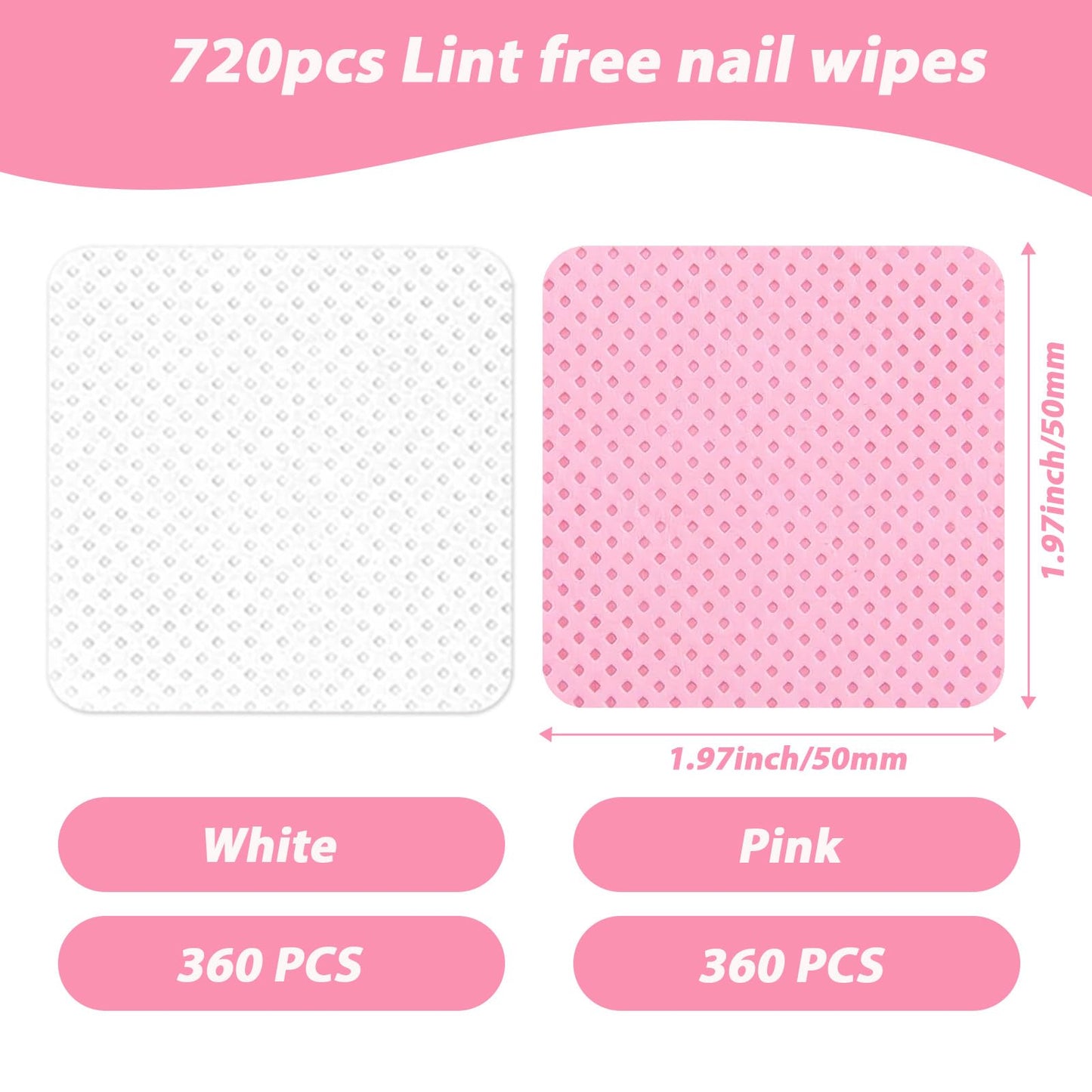 720Pcs Lint Free Nail Wipes, Nail Supplies Nail Polish Remover Wipes, No lint Naile Glue Wipes Pads Gel Nail Super Absorbent Soft Non-Woven, for Fingernail Polish Remover Eyelash Extensions Nail Art