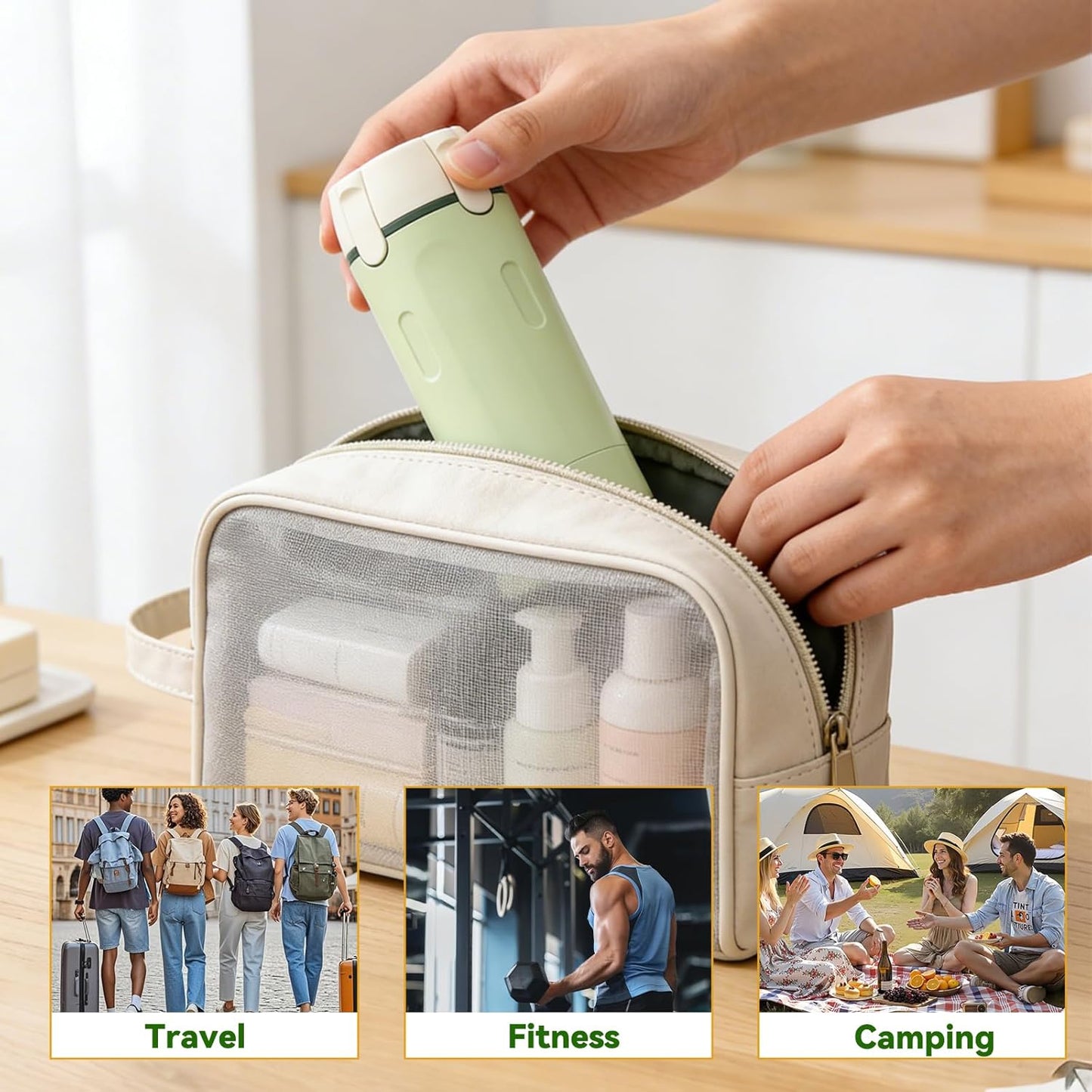 Travel Dispenser Bottle Set - 4 in 1 Leak Proof 30ml Toiletries Containers with Cleaning Brush | Perfect for Shampoo, Conditioner & Travel