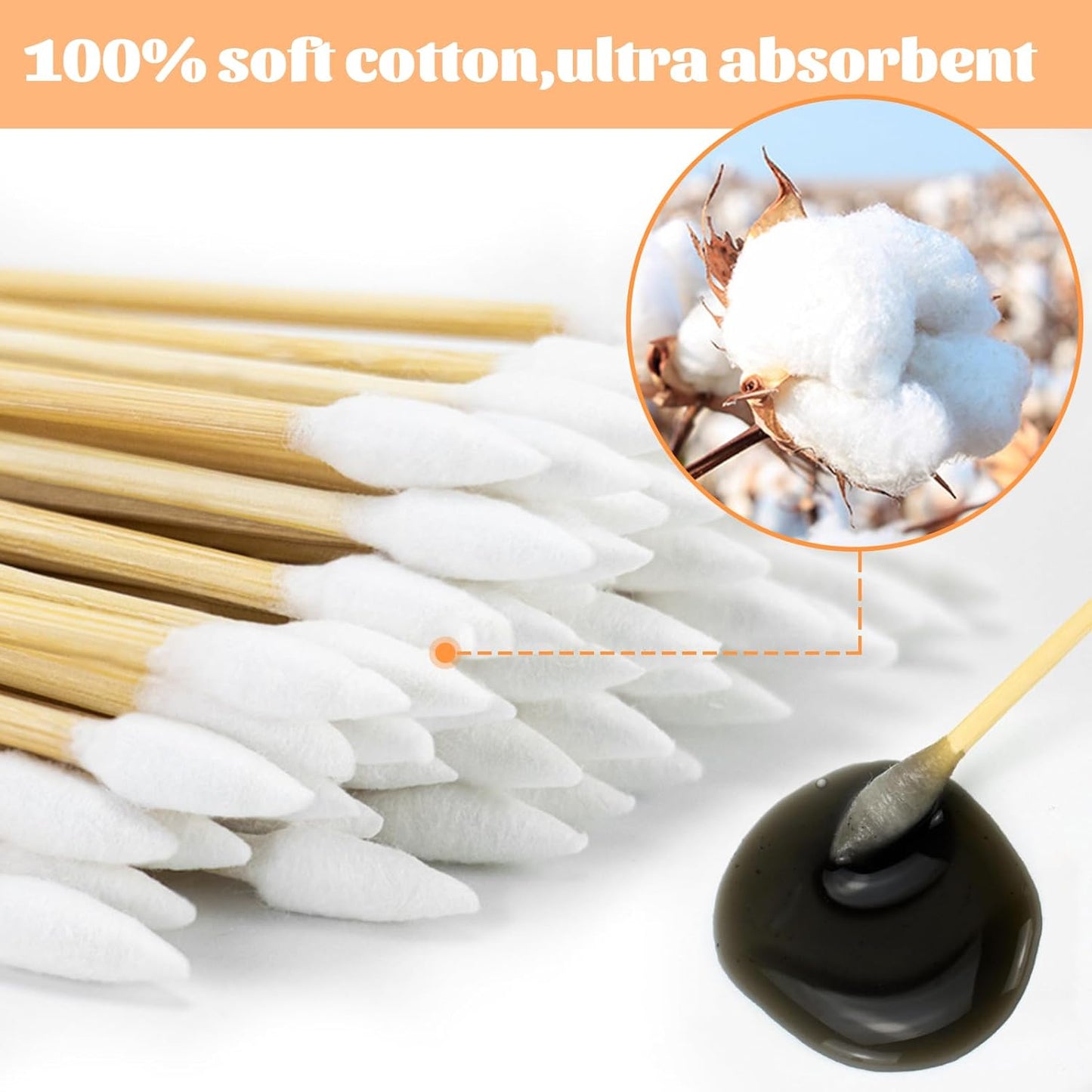 Pointed Cotton Swabs - 500pcs Precision Gun Cleaning & Makeup Swabs | Lint-Free Bamboo Handle, 6 Inch