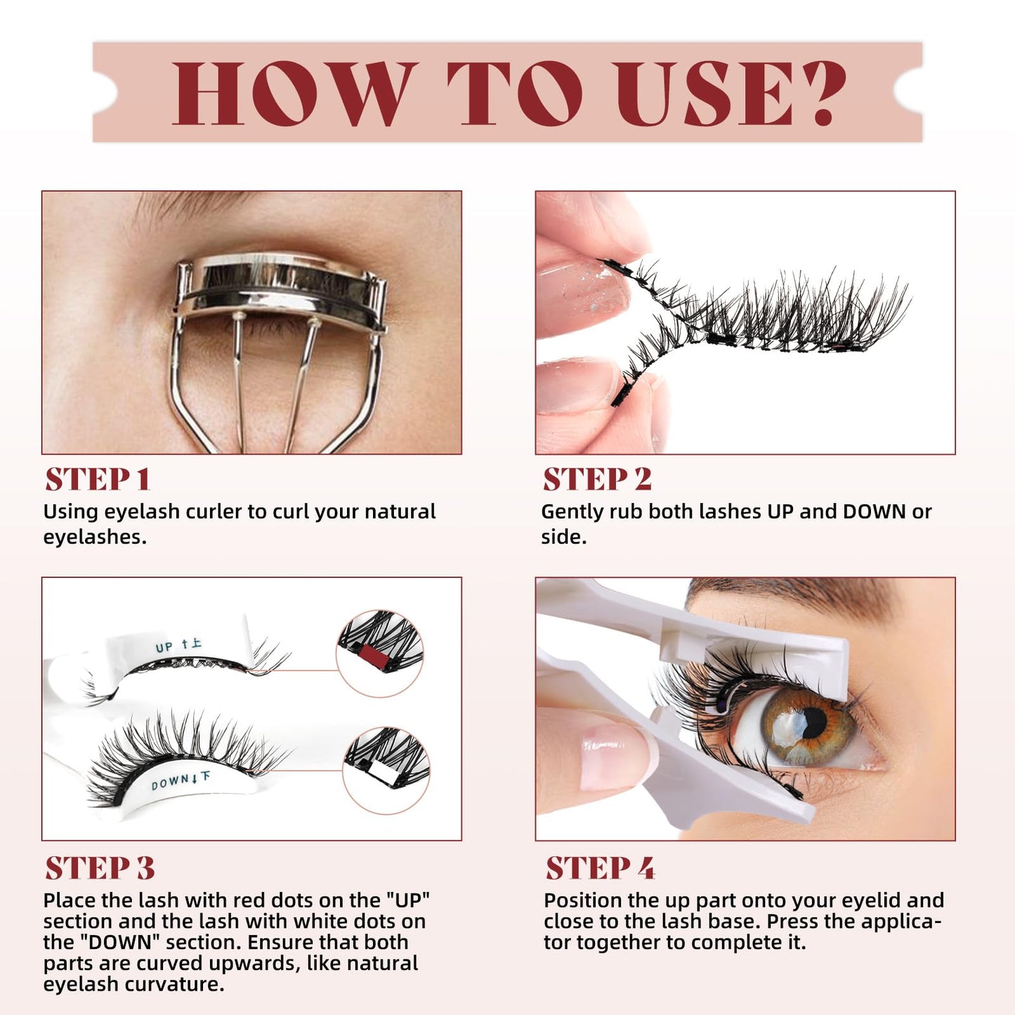 Higu clace Magnetic Eyelashes 4Pairs Magnetic Eyelashes with Applicator Soft Magnetic Lashes Natural Look Wispy Magnet Lashes Without Eyeliner Easy to Wear and Remove(DJCX-B04）