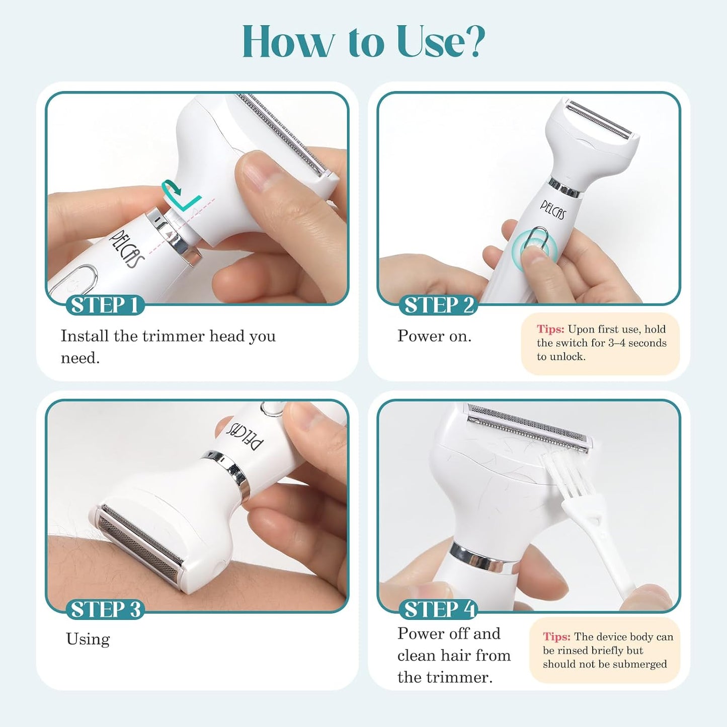 Bikini Trimmer Kit for Women - 6-in-1 Electric Shaver & Hair Removal | Cordless, Versatile for Body, Face, Nose, Eyebrow