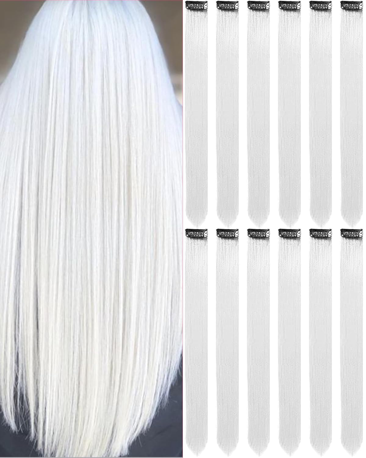 Clip-In Black Hair Extensions - 22 Inch Long Synthetic Hairpieces for Women | Party Highlights