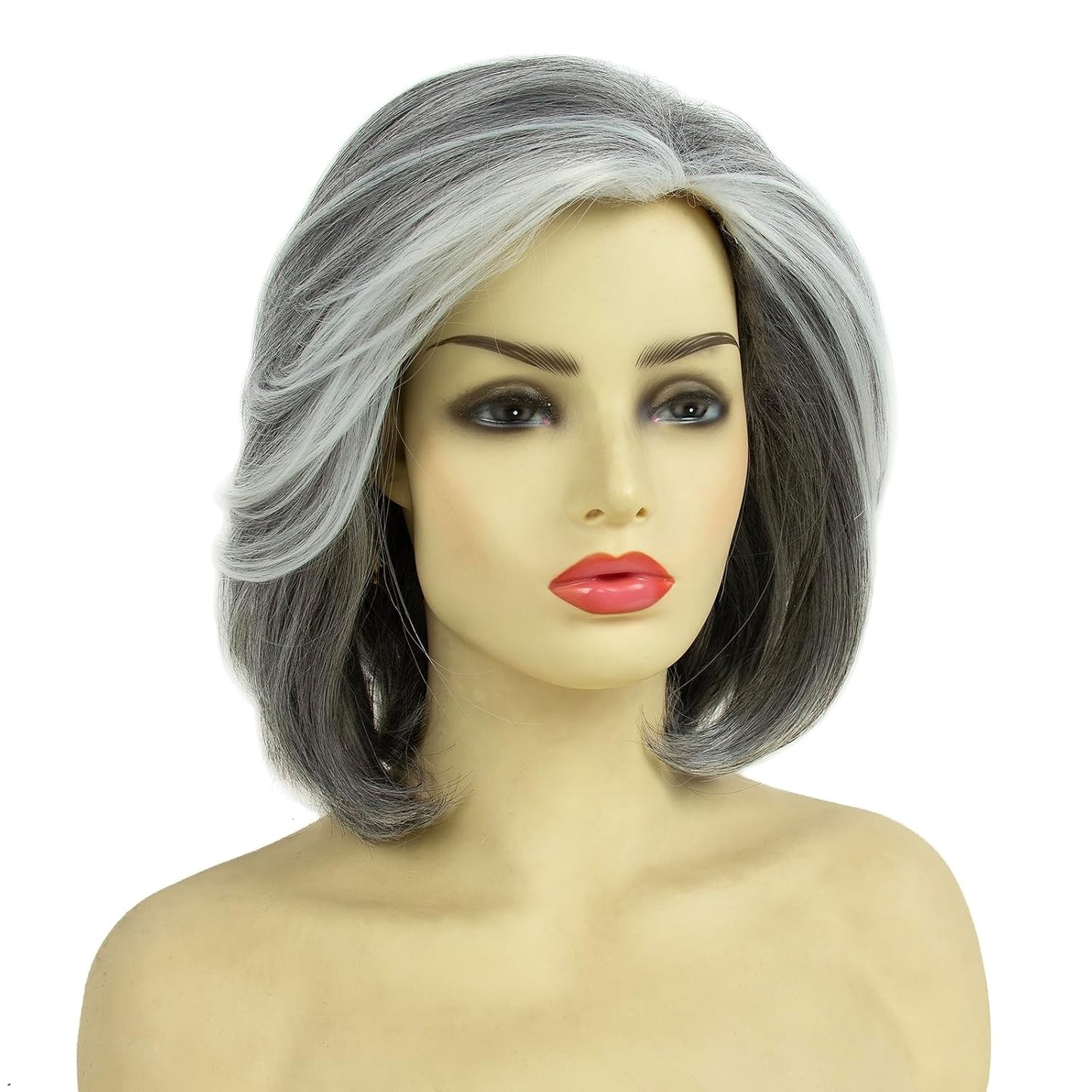 Grey White Highlight Wigs for Women - Heat Resistant Synthetic Hair | Natural Wave Cosplay & Daily Use (Silver Gray)