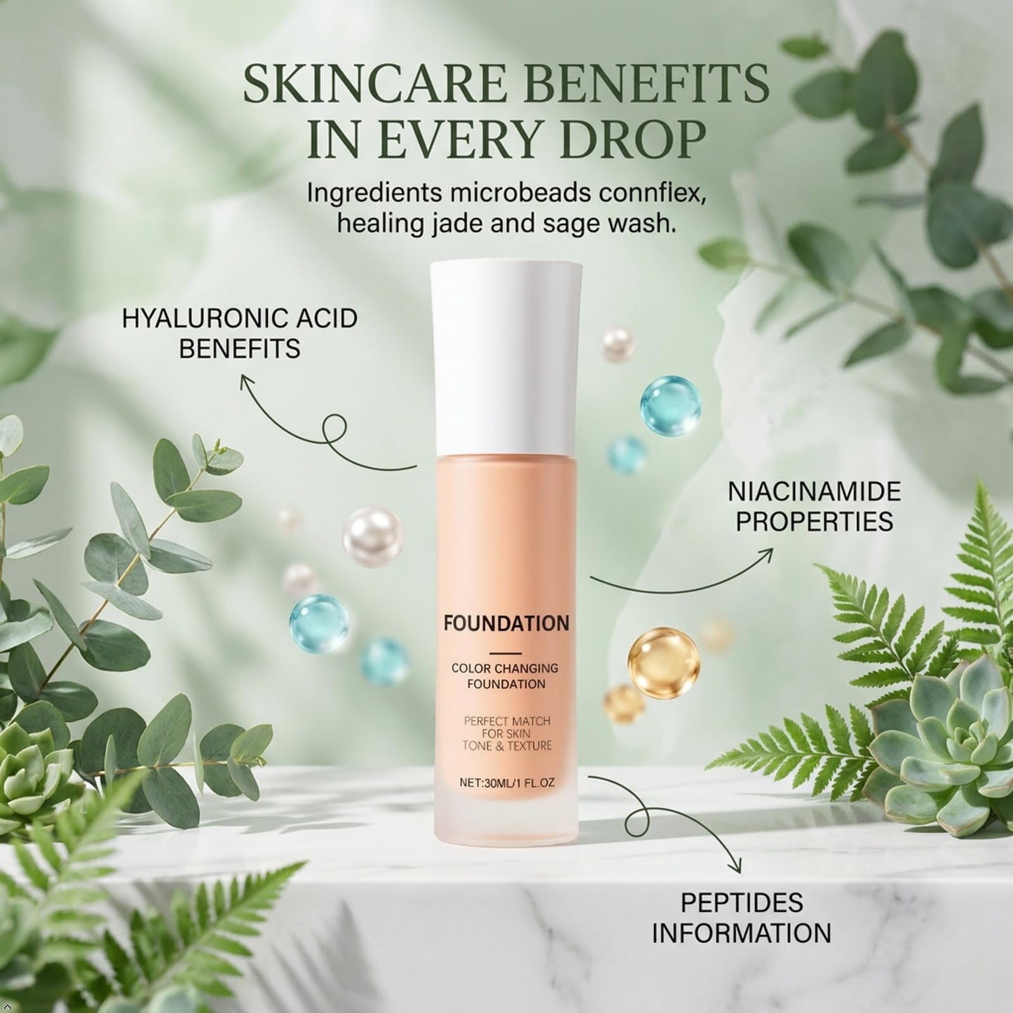 Color Changing Foundation, Skin Tone Adapting Liquid Foundation for Women, Blurs Imperfections & Fine Lines, Instantly Adapts to Your Skin Tone(Medium)