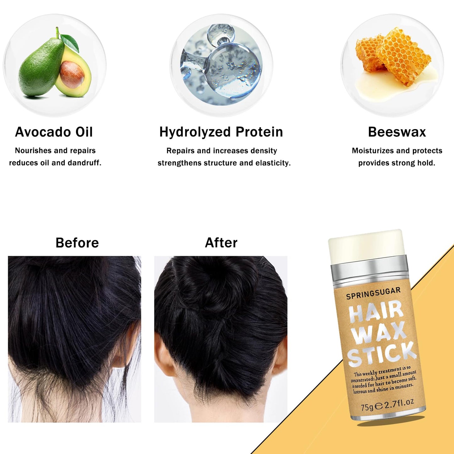 Slick Back Hair Brush & Hair Wax Stick Set for Slick Back – Boar Bristle Brush for Sleek, Control, Flyaways & Baby Hairs – Wax Stick for Women Sectioning & Parting