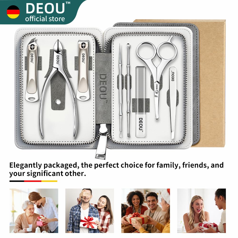 Premium Manicure Set - 8 in 1 Stainless Steel Grooming Kit | Luxury Leather Case for Travel & Home
