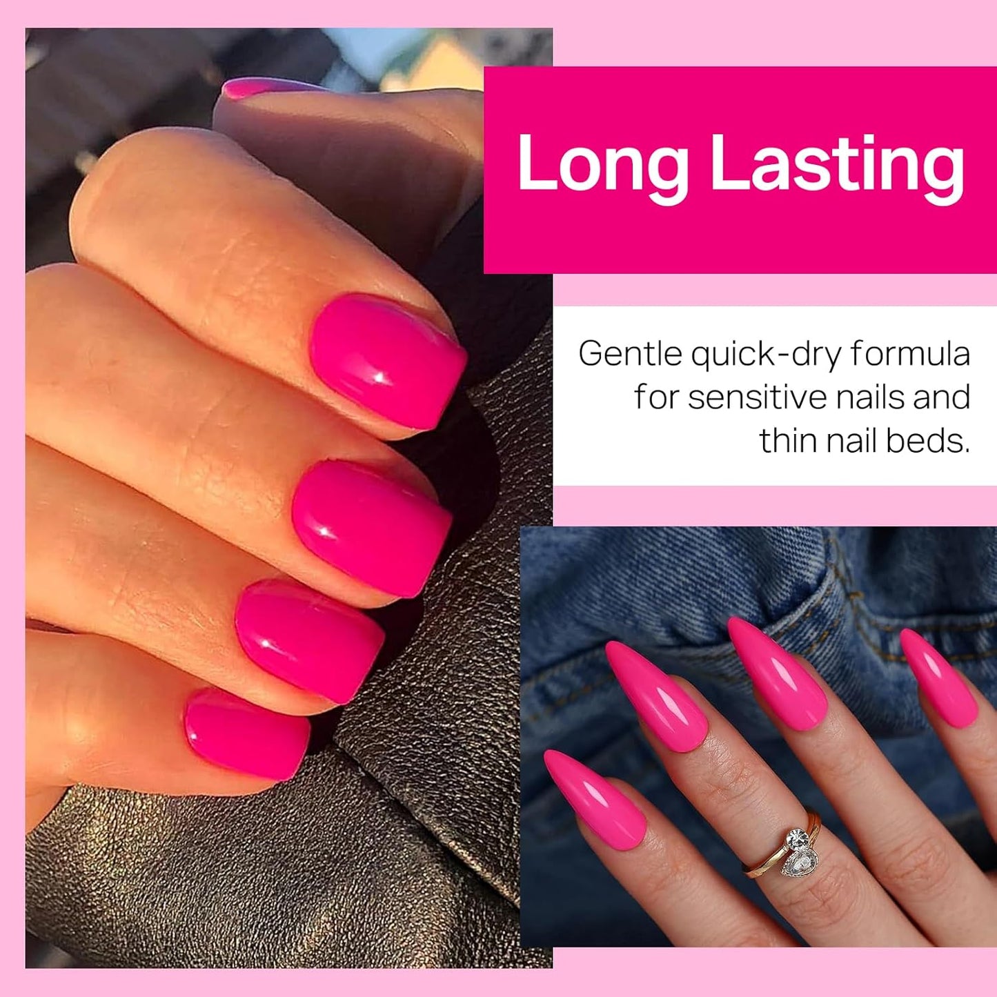 MIZHSE Quick Dry Hot Pink Nail Polish - Non-Gel Air Drying, 15ml Glossy Finish for DIY Manicure
