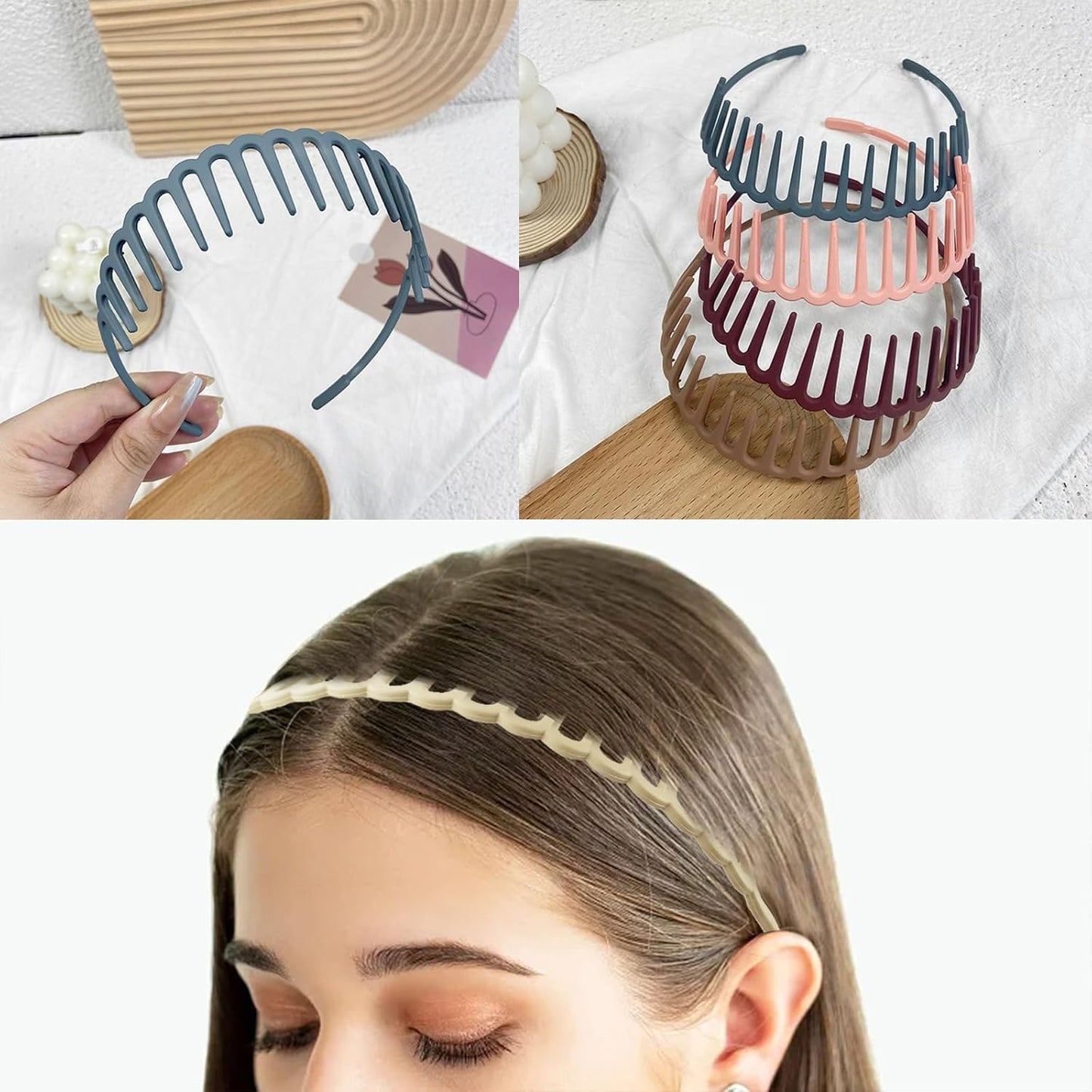 Zig Zag Headbands for Women & Girls - 8 PCS Shark Teeth Non-Slip Plastic Hair Bands | Clear 90s Style