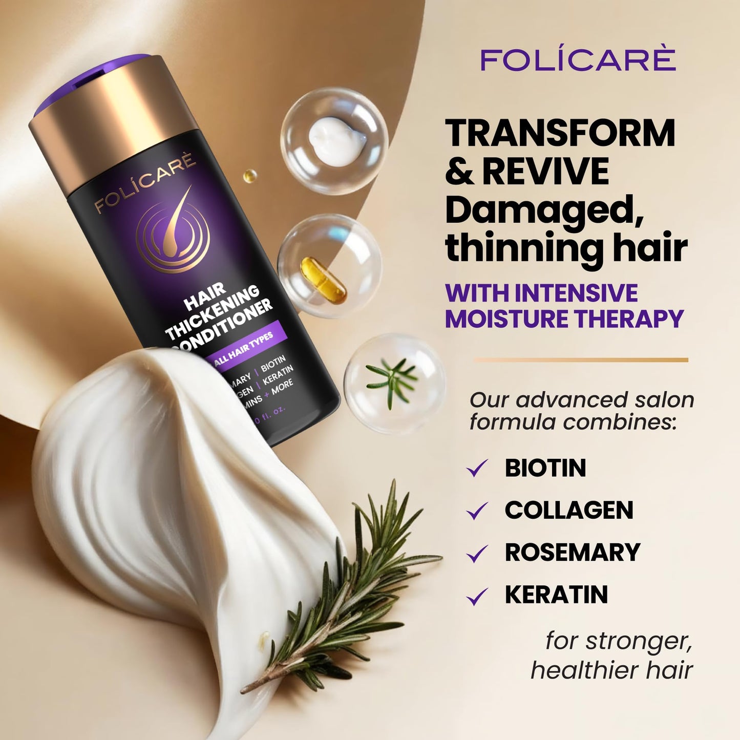 FOLICARE Hair Thickening Conditioner & Structural Repair Treatment | The 8-Week Density Protocol to Achieve Structurally Sound, Measurably Thicker Hair Resilient to Styling - 8.5 Fl oz