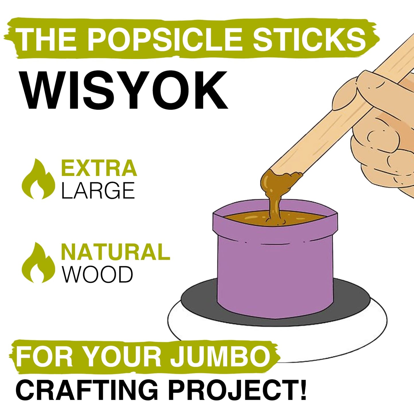 WISYOK 8'' Jumbo Craft Sticks, 60pcs Extra Large Natural Premium Wood, Ice Cream Sticks, Jumbo Sticks, Large Tongue Depressors, Plant Labels, Hair Removal and Waxing Supplies, Crafting