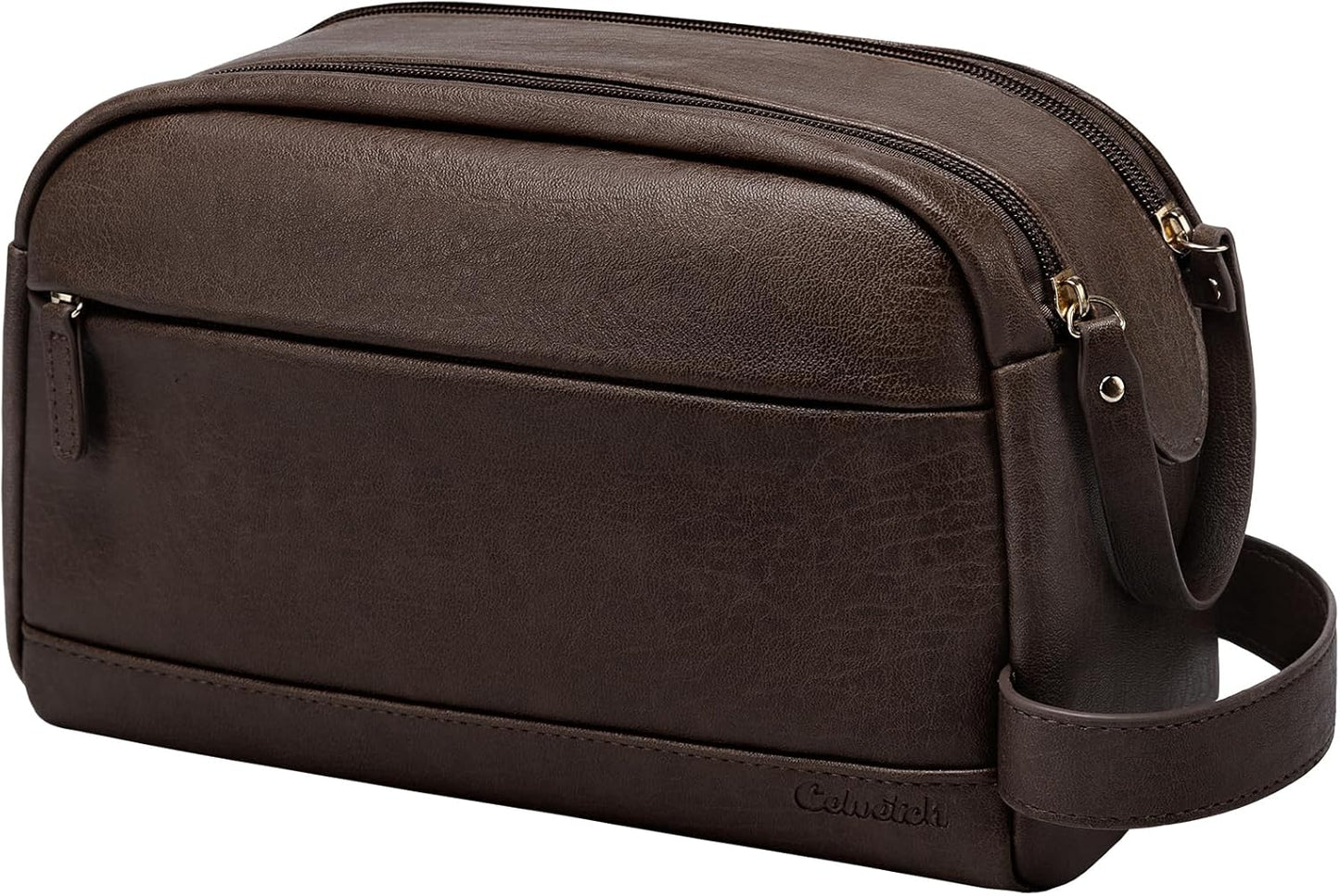 Toiletry Bag for Men - Water Resistant PU Leather Travel Organizer | Dark Brown
