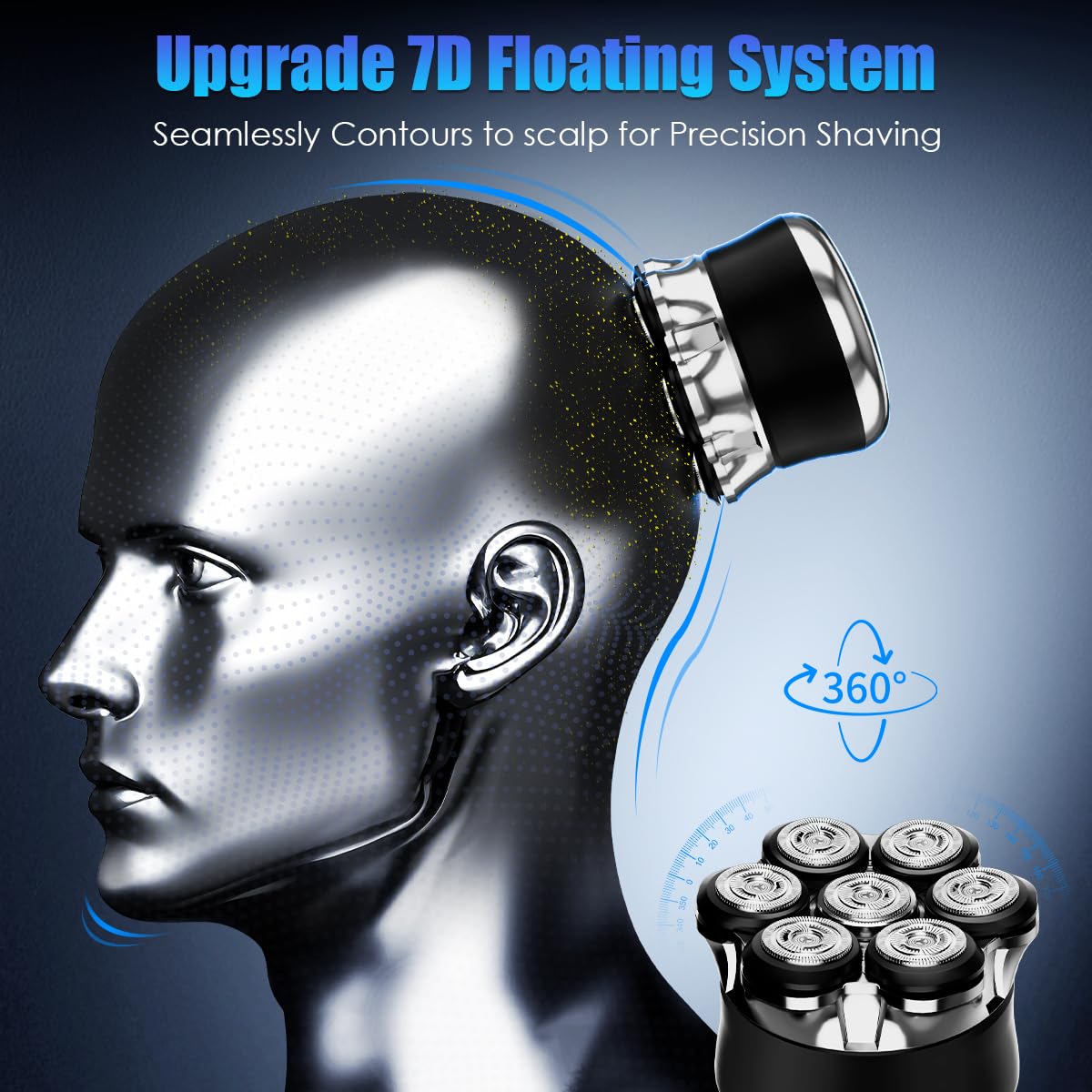 Head Shavers for Bald Men, 7D Floating Electric Razor with Magnetic Detachable Head, Smooth Close Shave for Head & Face, IPX7 Waterproof Wet/Dry, LED Display, Travel Lock, USB-C Fast Charging