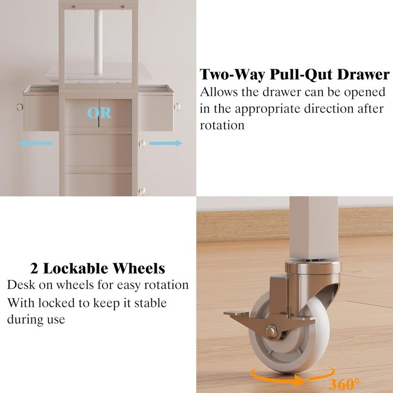 L-Shaped Manicure Table - Rotating Nail Workstation with Drawers & Charging Station | White