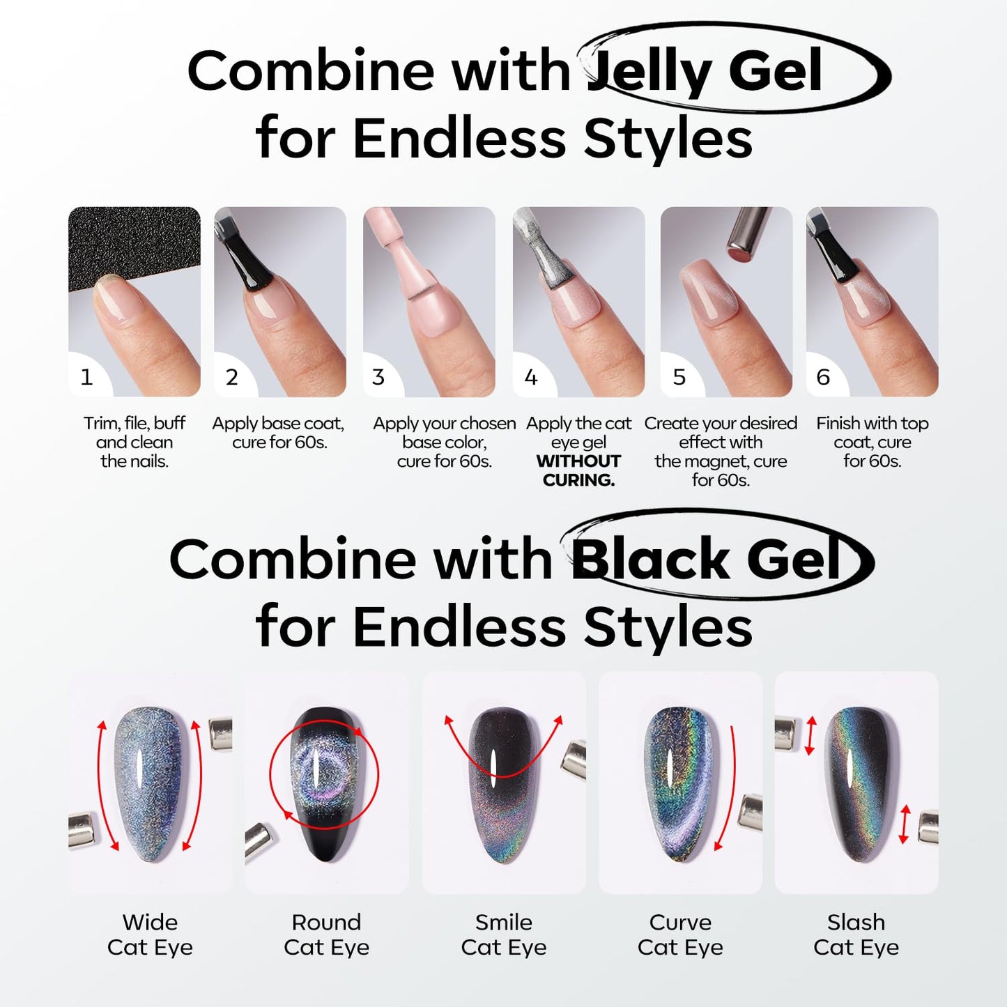 Black Cat Eye Gel Nail Polish - Holographic Glitter Magnetic Finish | 15 ML Silk Glass Shimmer