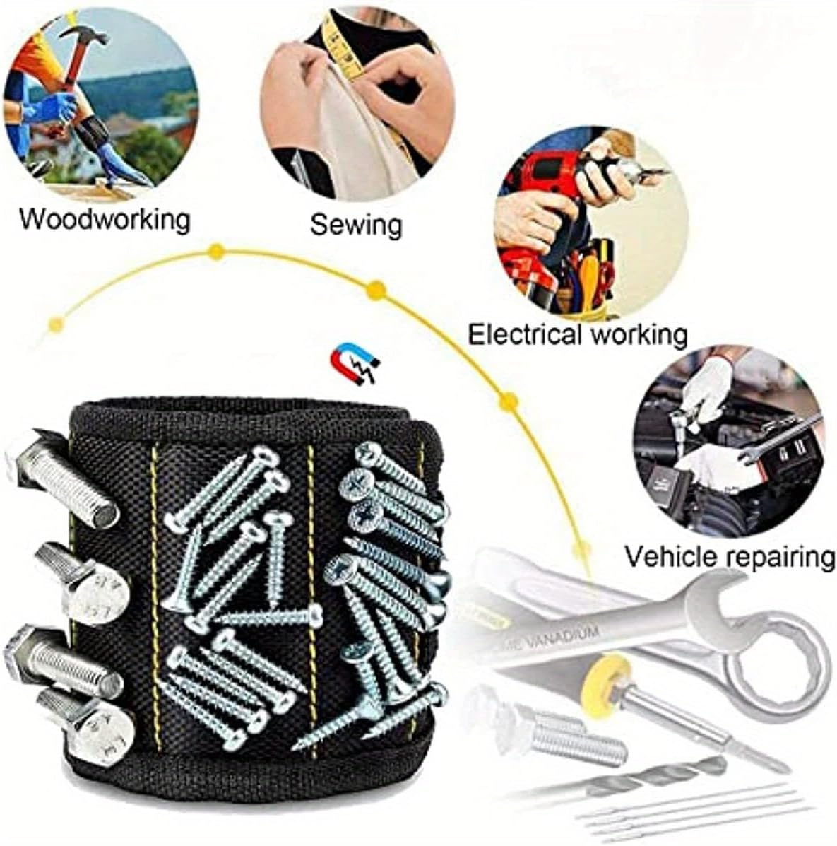 Magnetic Wristband for Tools - Adjustable Tool Holder for Screws, Nails & Drill Bits | Ideal Gift for Handyman, Dad & Grandpa