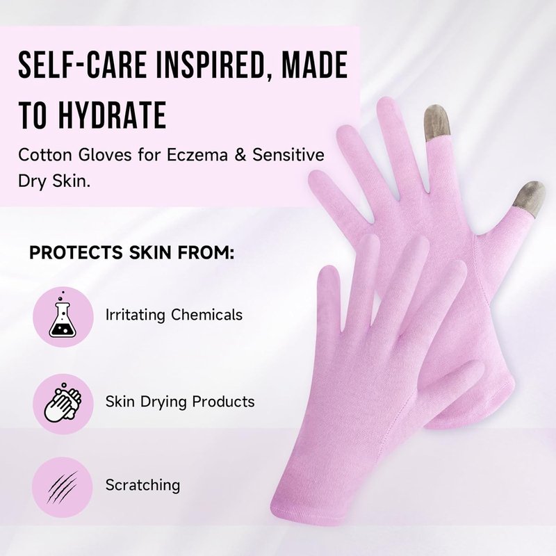 Moisturizing Cotton Gloves for Dry Hands - Touchscreen Friendly | Baby Pink, 2 Pairs