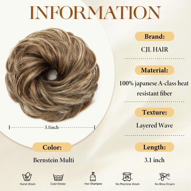 Small Messy Bun Hair Pieces for Women - Synthetic Curly Mini Scrunchies | 2PCs Bernstein Multi