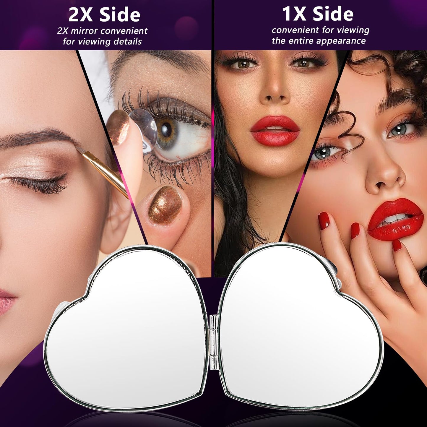mriQualyndra Red Metal Mirror, Double Sided Handheld Mirror, 1x and 2X Magnifiers Makeup Stuffs for Travel Daily Use Party Favors Women，1x and 2X Magnifiers