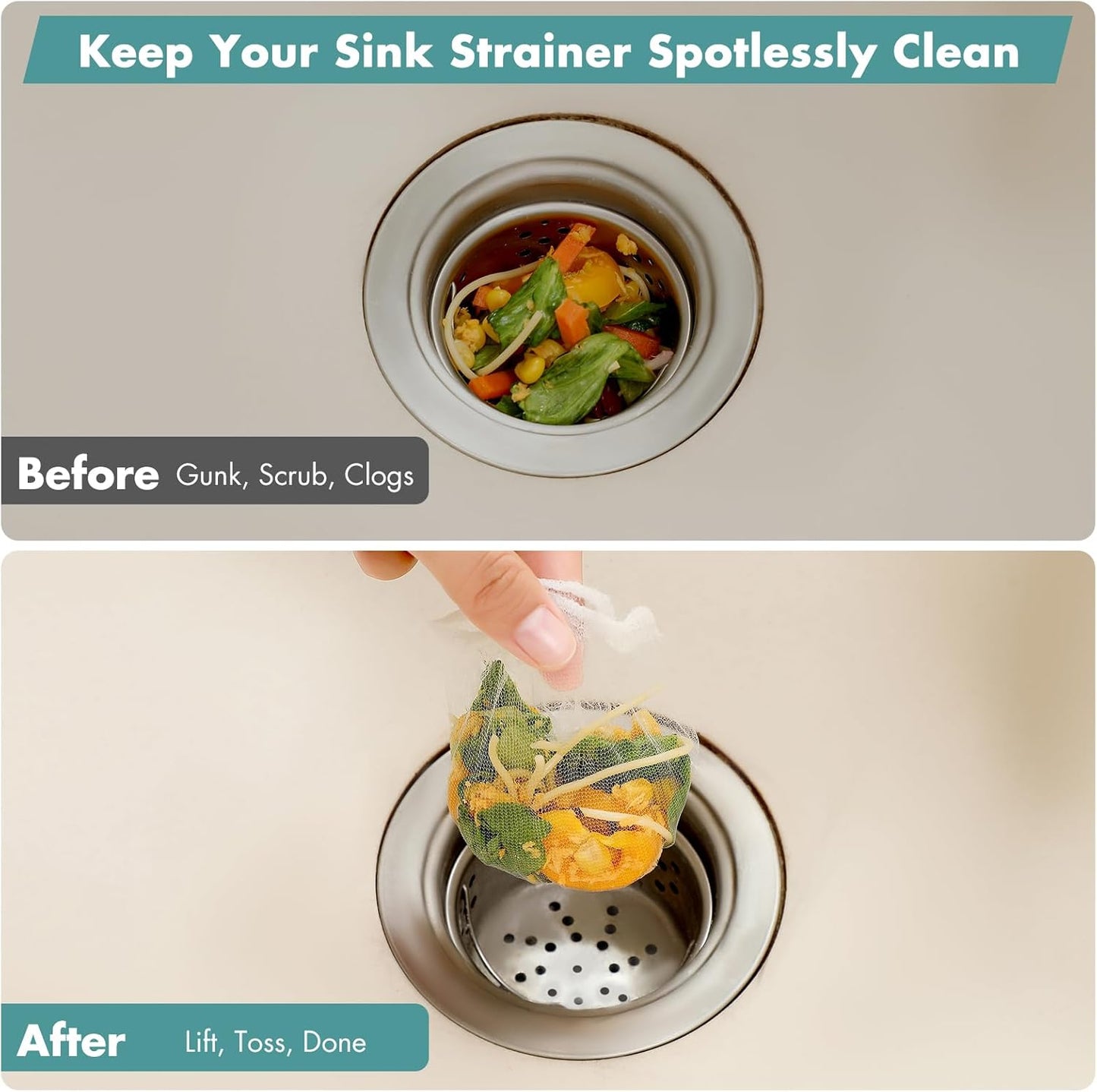 Kitchen Sink Strainer Mesh Bags - 200 Pack Anti-Clogging Disposable Drain Covers | Fits Most Strainers (4" x 4")