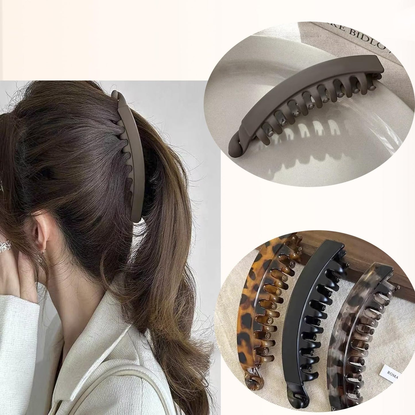 Banana Clips for Women - 80s No Crease Hair Accessories | 4-Pack for Thick & Thin Hair | Perfect for Ponytails & Updos