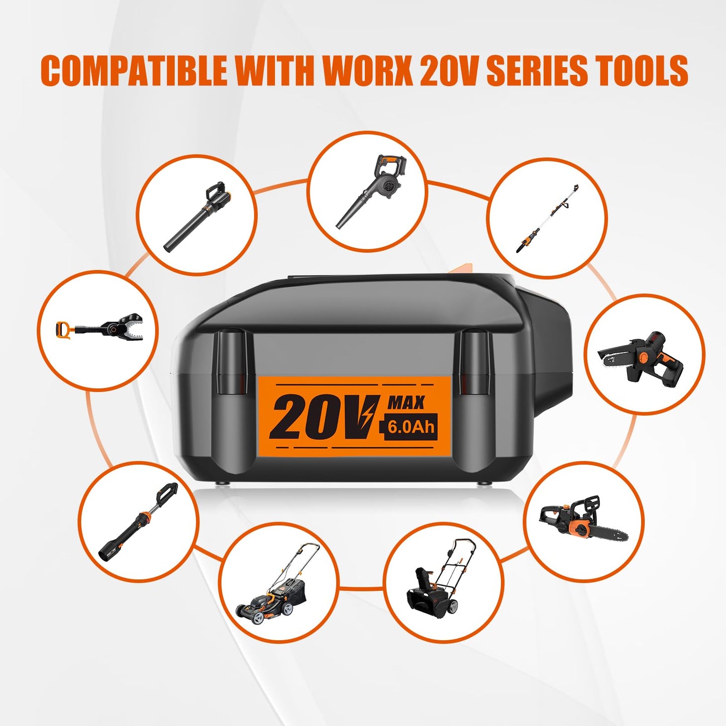 CaliHutt 【Upgrade】 6.0Ah 20V Replace Battery for Worx 20V Battery Compatible with Worx 20 Volt Lithium WA3520 WA3525 WG151s WG155s WG251s WG255s WG540s WG545s WG890 WG891 Cordless Power Tools Battery