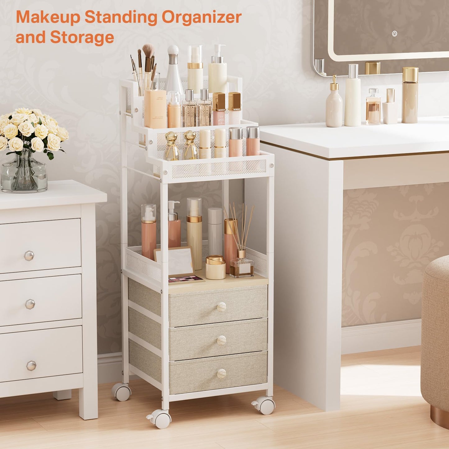 FURFUN Makeup Organizer Storage with Drawers for Bathroom and Vanity 13in
