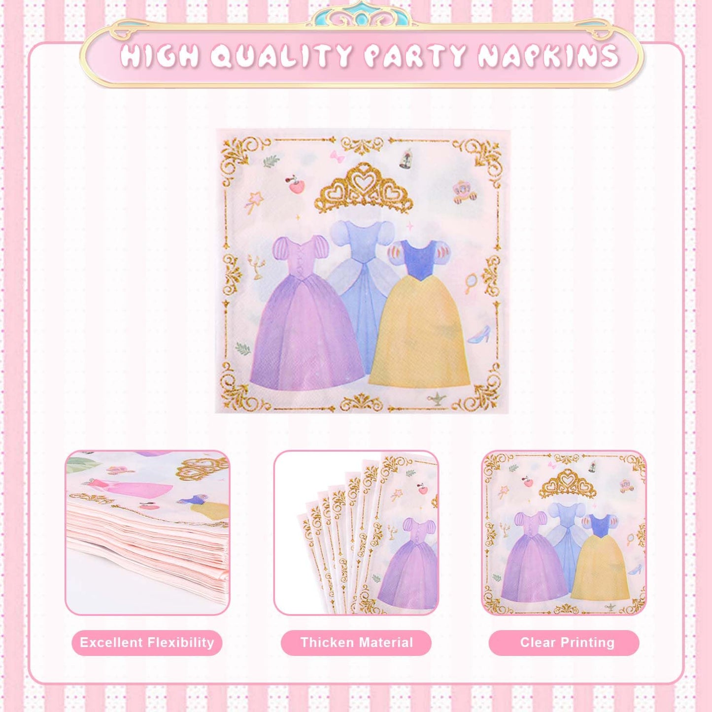 Zizzy Zuzim 175Pcs Princess Paper Plates Napkins, Princess Themed Birthday Party Decorations Pink Party Supplies Disposable Dinnerware Set Plate, Utensils, Cup, Napkin, Tableware Set, Serve 25 Guests