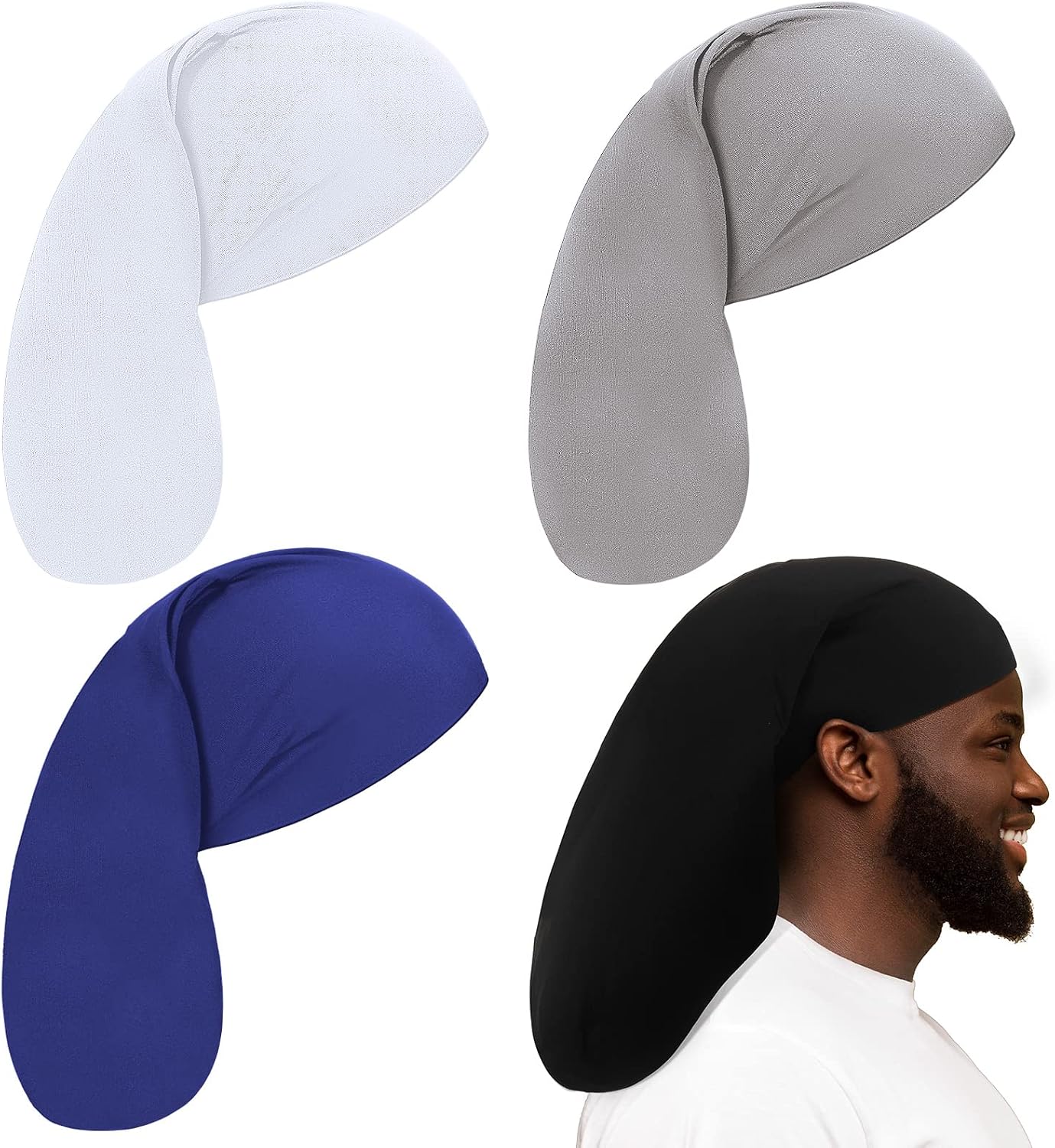 Unisex Jumbo Dreadlock Cap - Long Dreads Hair Wrap Sleeping Bonnet | 4-Piece Set for Men & Women
