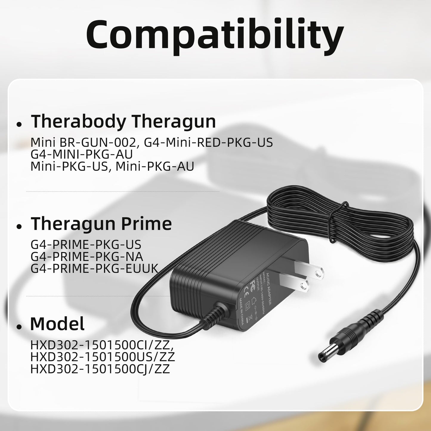 Charger for Theragun Mini 1.0 Compatible with Therabody Theragun Mini 1.0 / Prime G4,15V AC Replacement Power Adapter Supply Cord