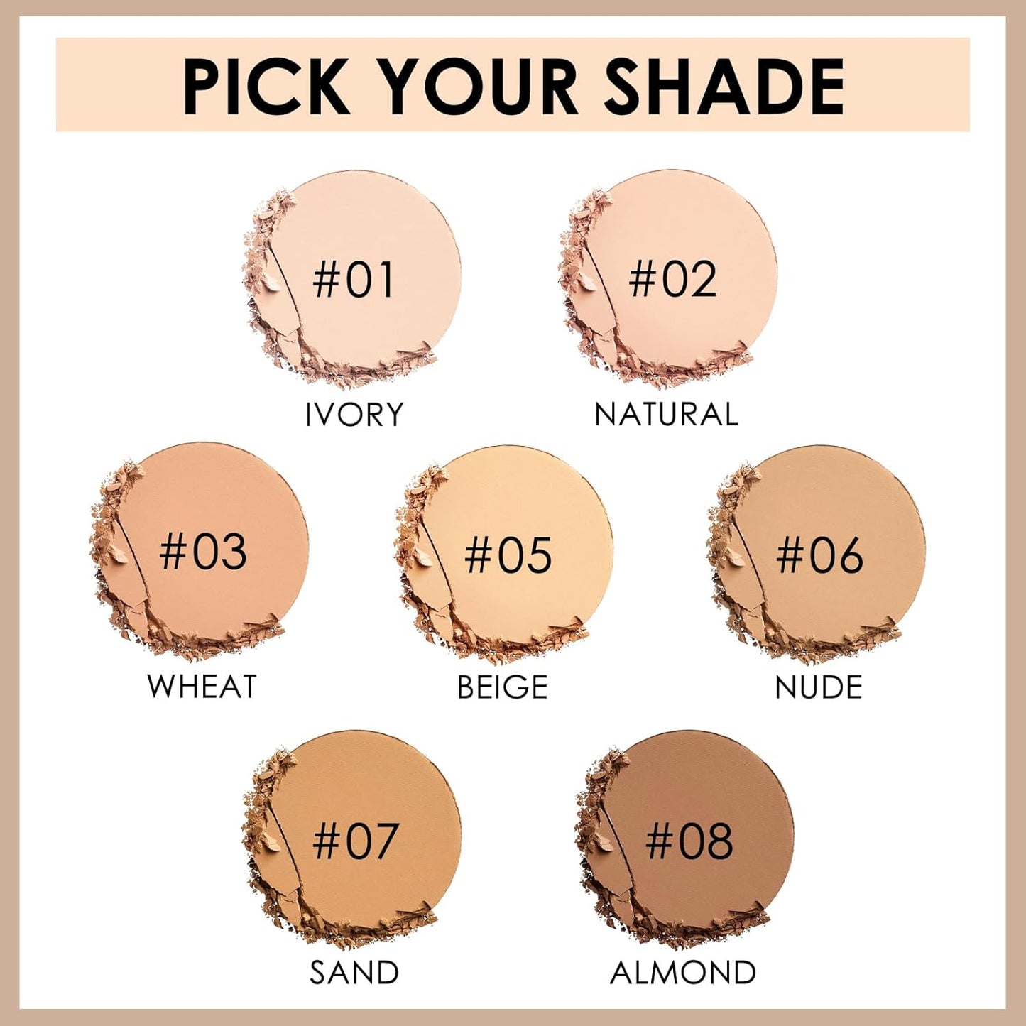 FOCALLURE Flawless Pressed Powder - Control Shine & Smooth Complexion | Long-Lasting Matte Finish, Nude Compact