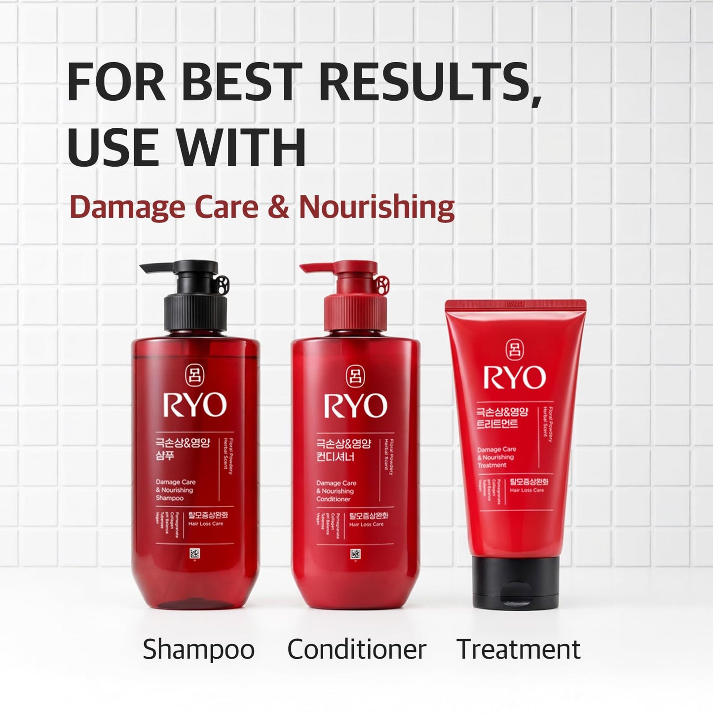 RYO Damage Care & Nourishing Conditioner with Korean Ginseng & Caffeine - Repair and Moisturizing, Anti Loss Care, Strengthening hair roots, 16 Fl Oz.