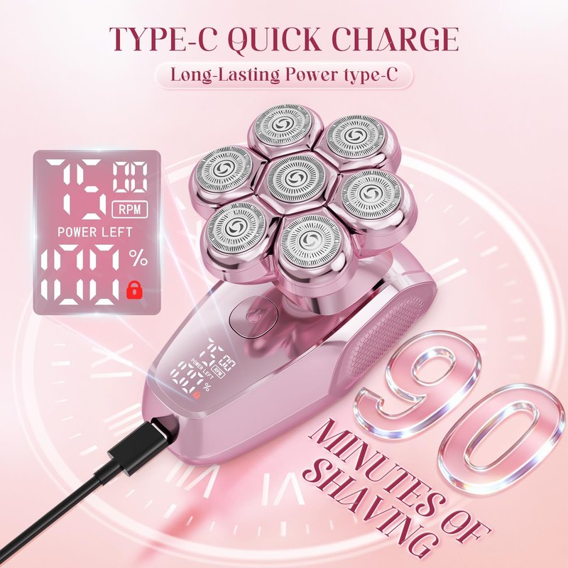 MALEGEBAZ Electric Razors for Women - 7D Electric Shaver for Women, IPX8 Waterproof with USB-C Fast Charge, LED Display, 2 Speeds & Magnetic Heads,Raspberry Sorbet