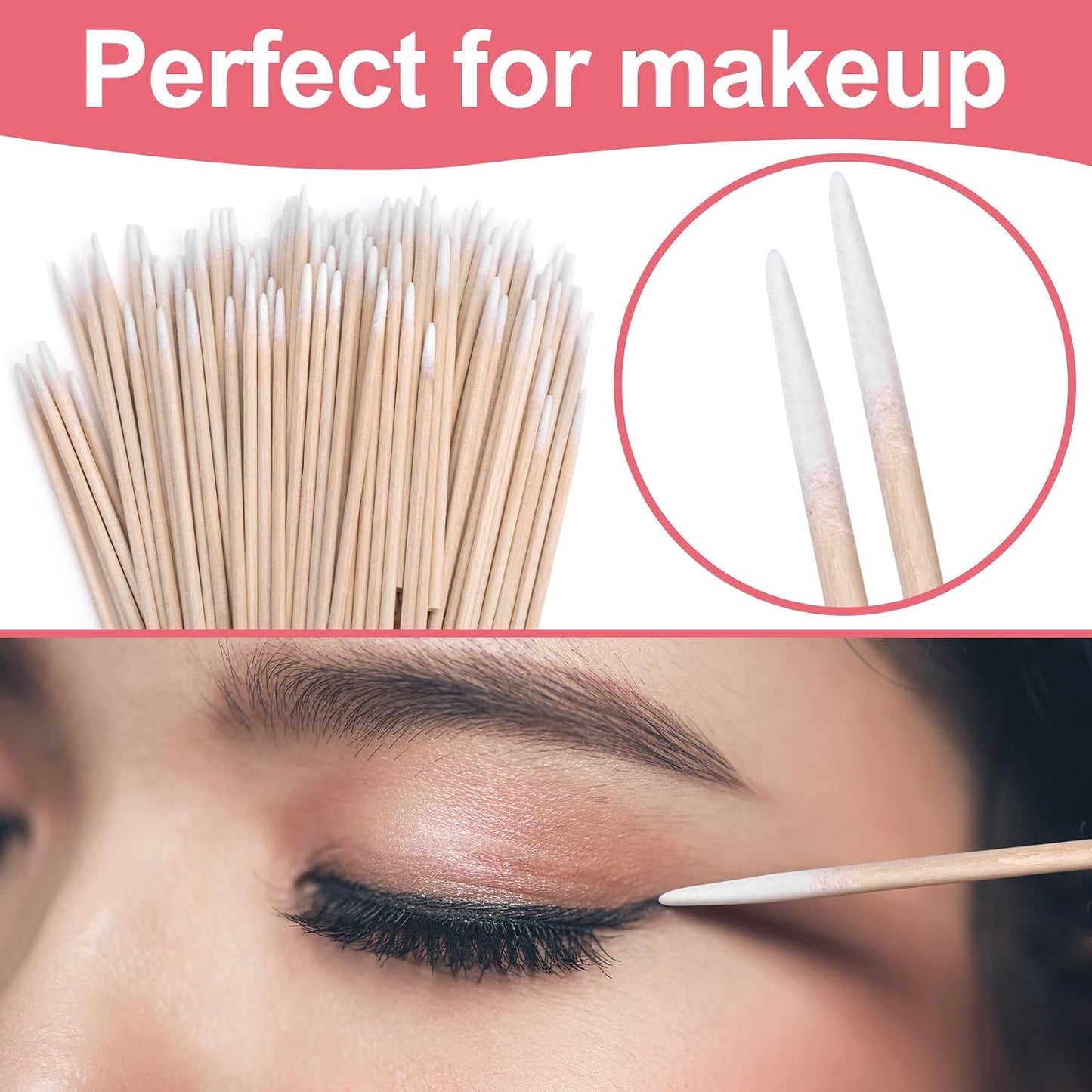 Pointed Cotton Swabs - 300 Pcs Precision Tip Makeup Correction | 2.75 Inch Wooden Sticks