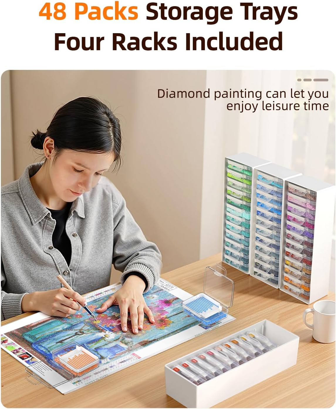 Diamond Painting Storage Containers - 48pcs Two-Layer Trays with Lids | 3-in-1 Art Accessories for Drills