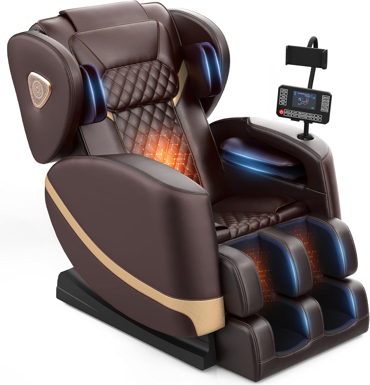 FURNIMAT Full Body Massage Chair - Zero Gravity, 10 Rollers, Airbags, Heating | Brown Premium